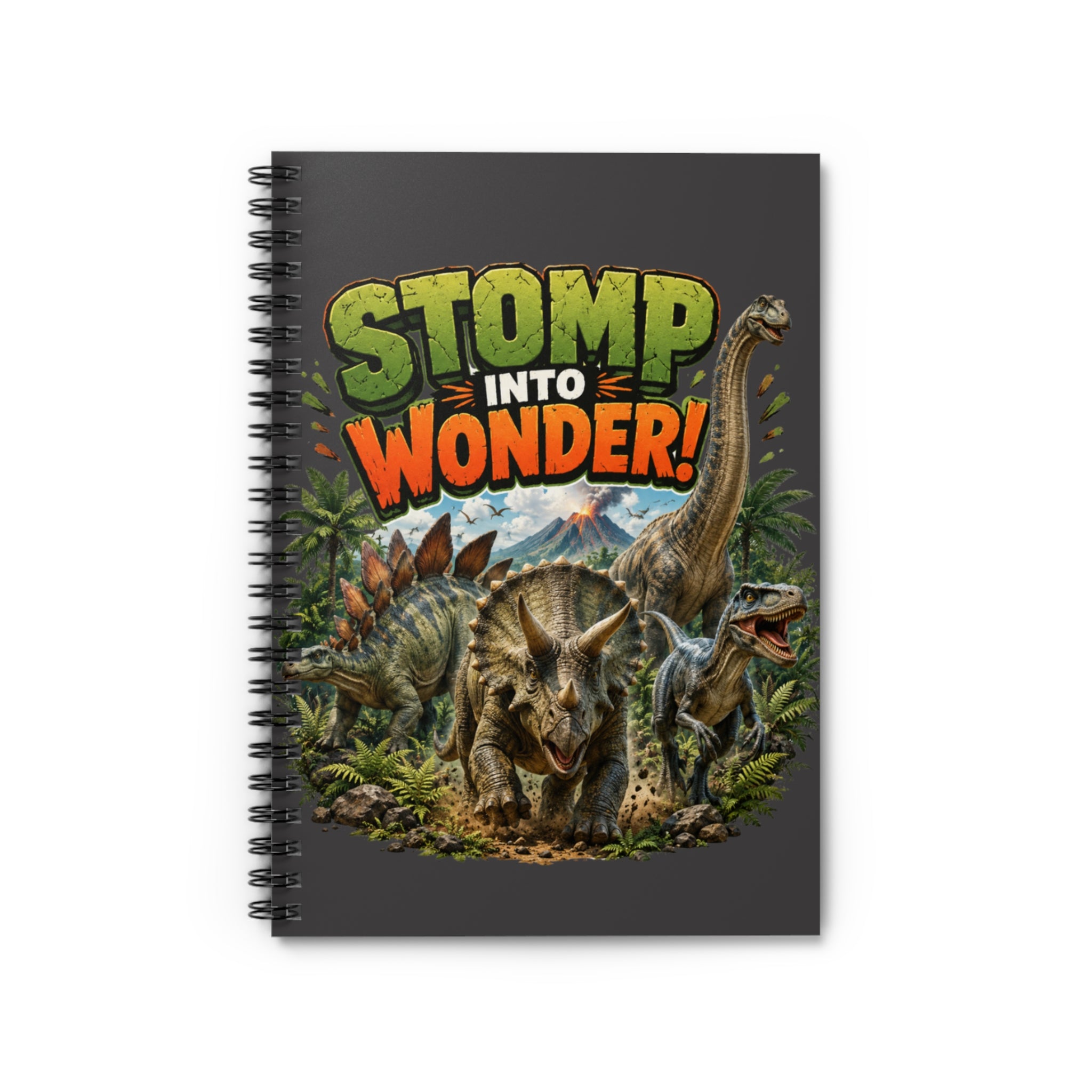 Dinosaur "Stomp Into Wonder" Spiral Notebook — Ruled Journal for Kids & Dino Lovers