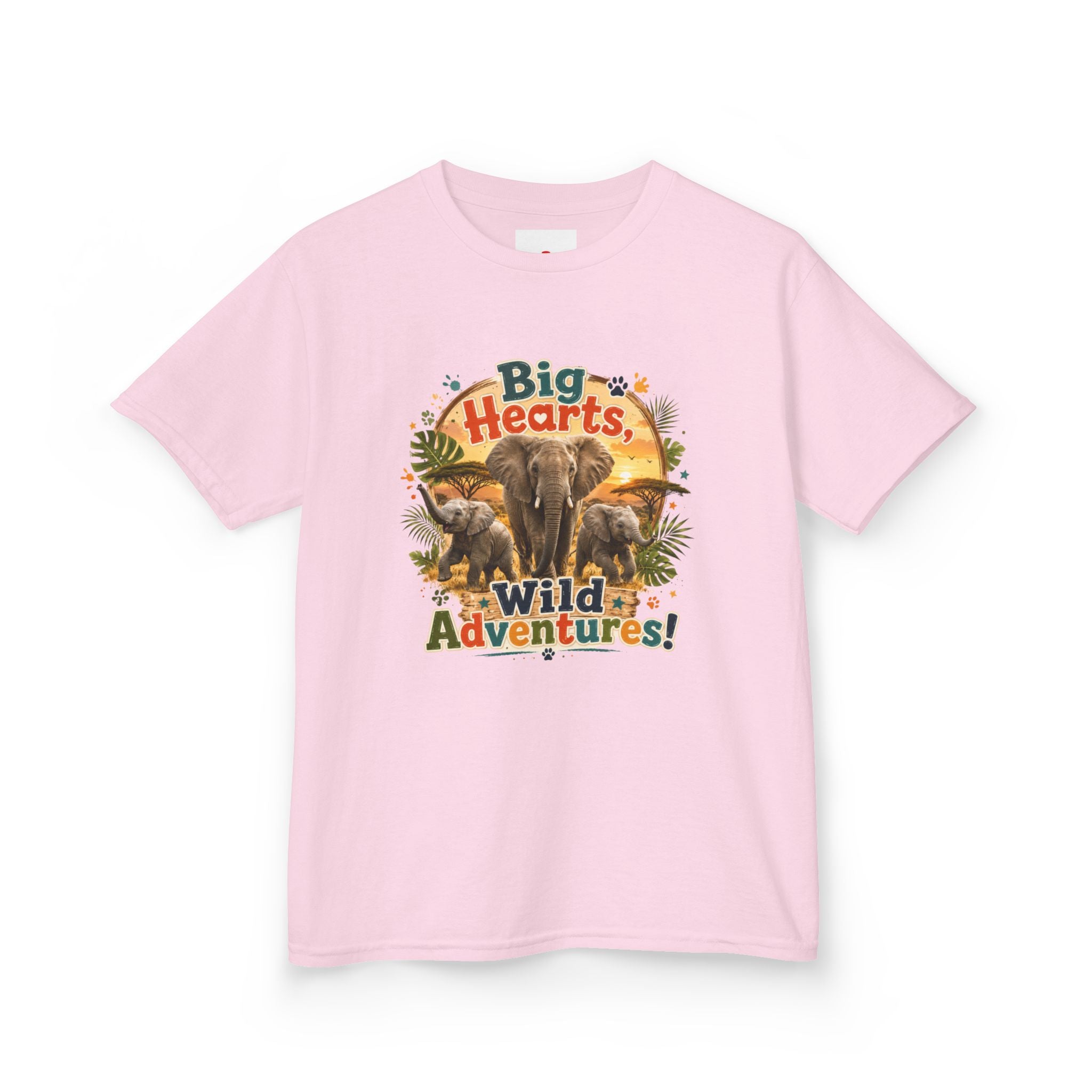 Kids T-Shirt — “Big Hearts, Wild Adventures!” Elephant Safari Shirt for Kids, Cute Animal Adventure Tee