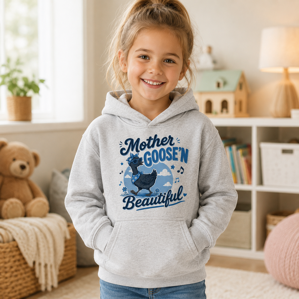 Kids Hoodie - "Mother Goose'n Beautiful" Cute Nursery Rhyme Goose Graphic
