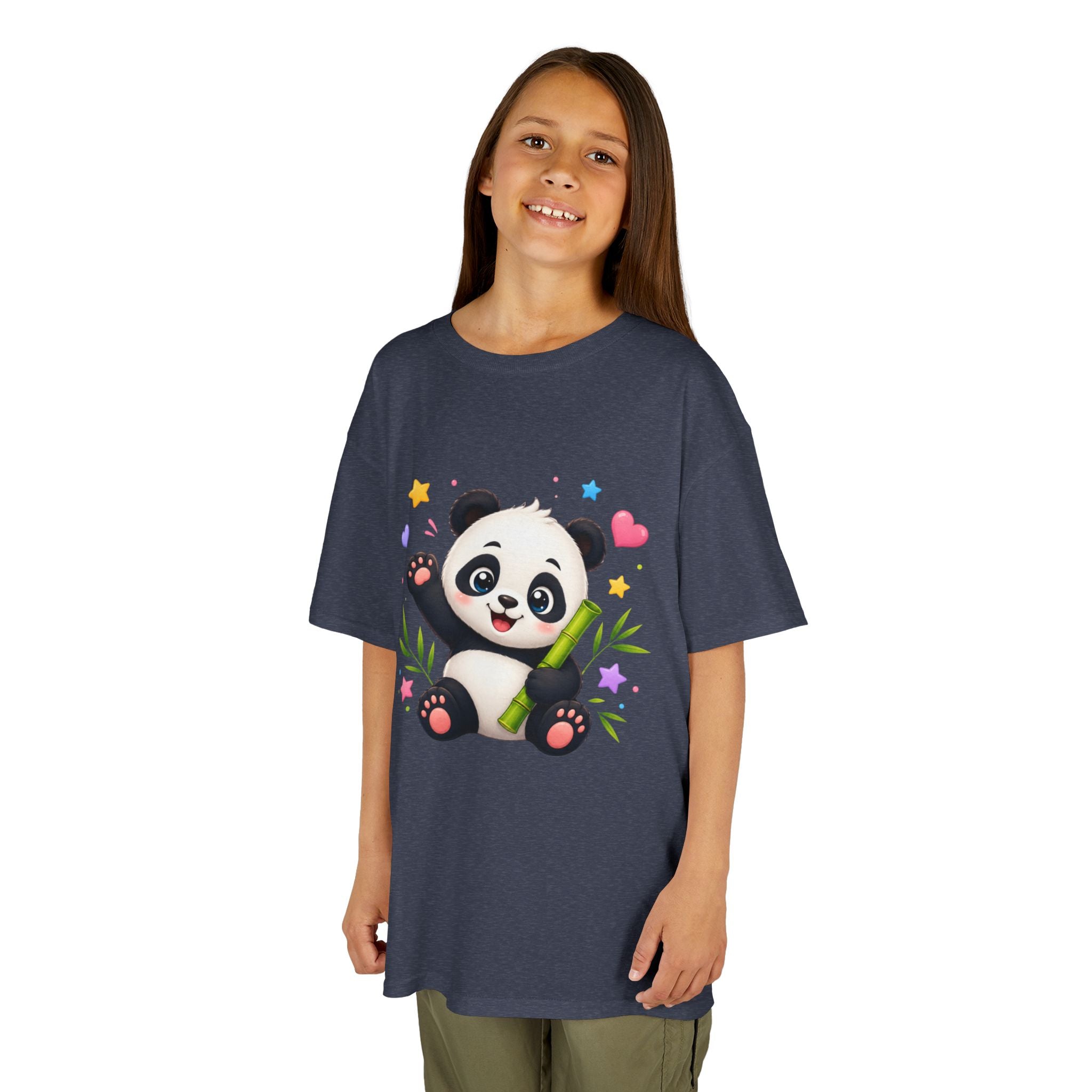 Cute Panda Kids T‑Shirt — Smiling Baby Panda with Hearts & Bamboo