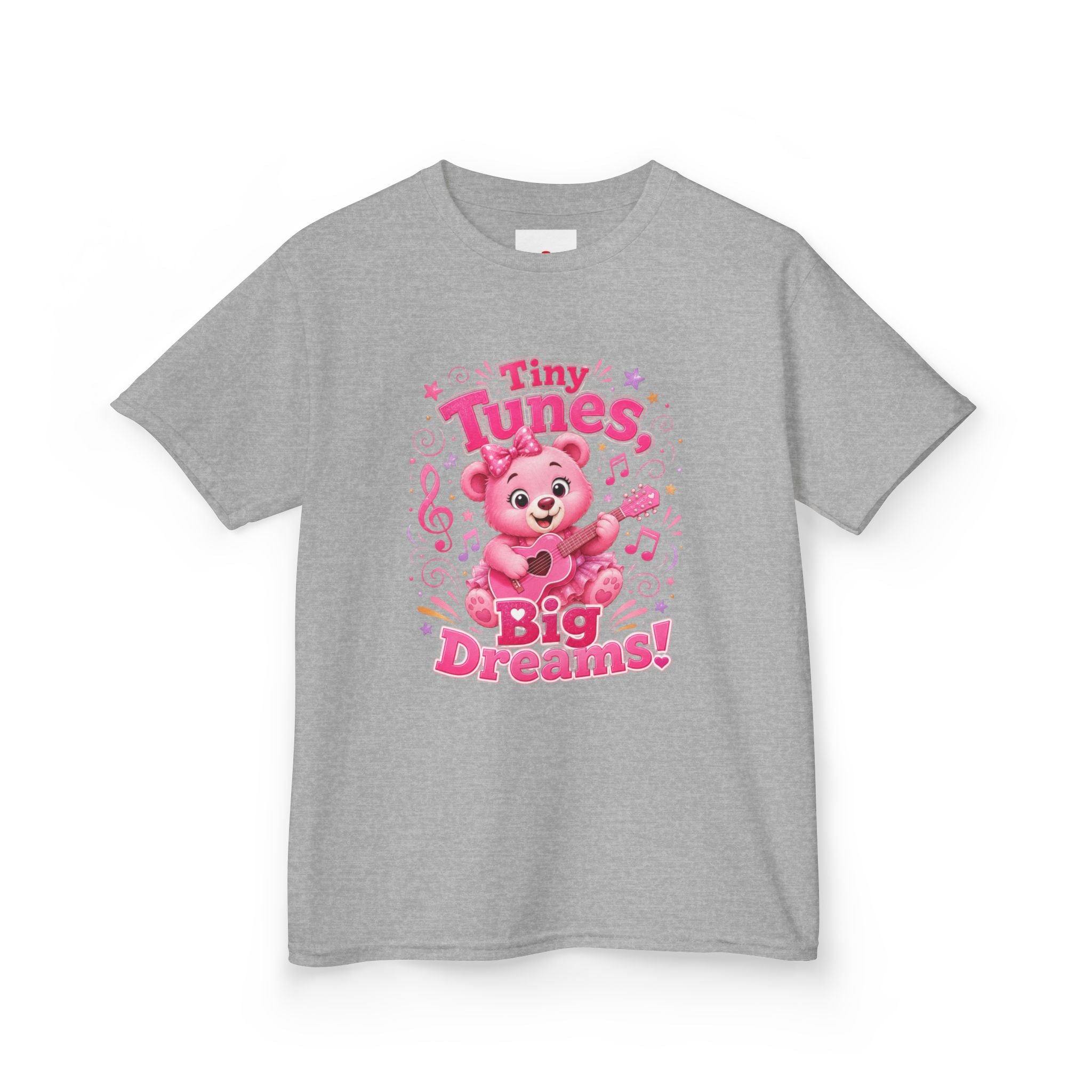 Kids T-Shirt — "Tiny Tunes, Big Dreams" Cute Pink Bear Music Tee