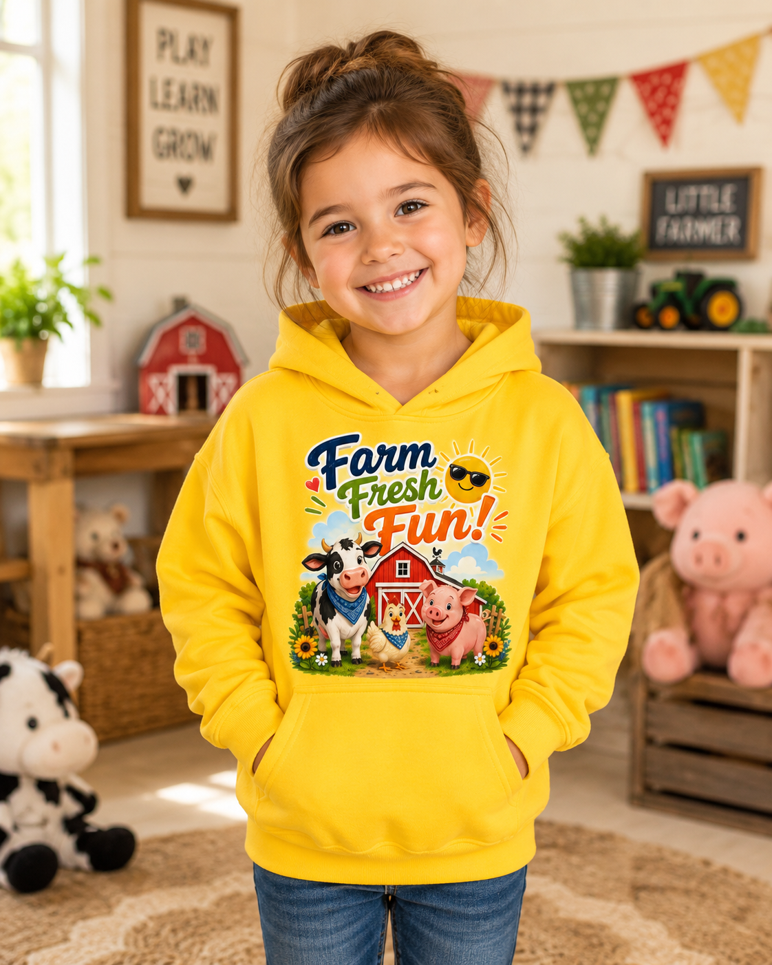 Farm Fresh Fun Kids Hoodie — Cute Cow & Pig Barnyard Design