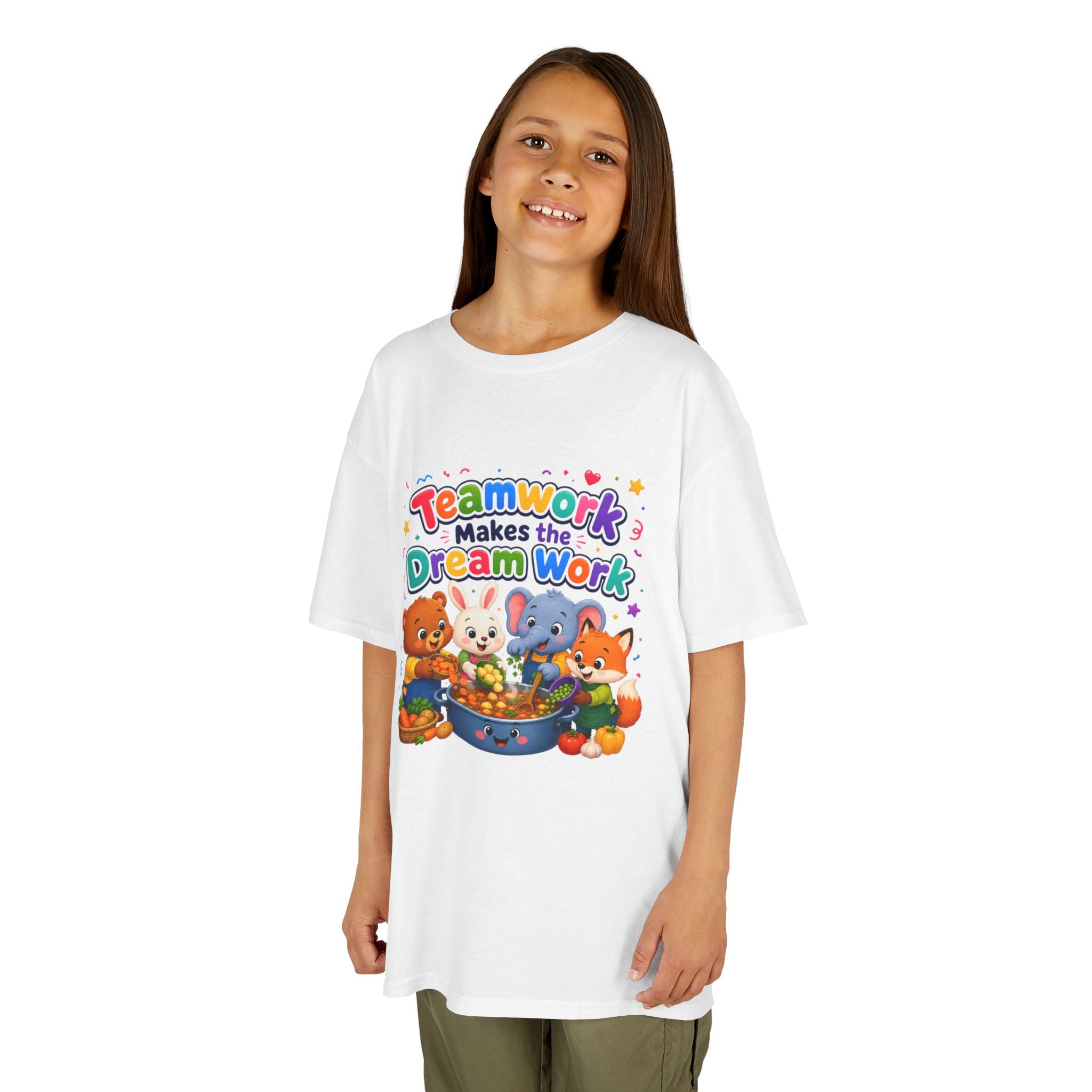 Kids Tee — “Teamwork Makes the Dream Work” Cute Animal Classroom Shirt