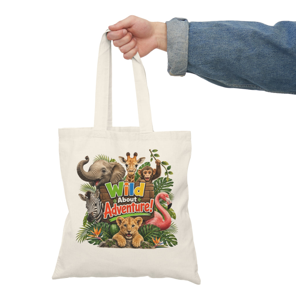 Wild About Adventure Tote Bag — Cute Jungle Animal Canvas Tote for Kids & Moms
