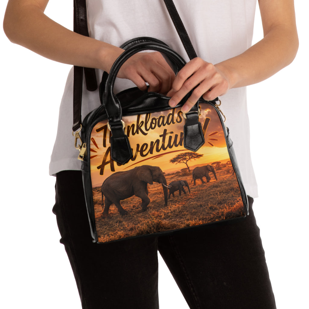 Shoulder Handbag - 'Trunkloads of Adventure' Sunset Elephant Print Travel Tote