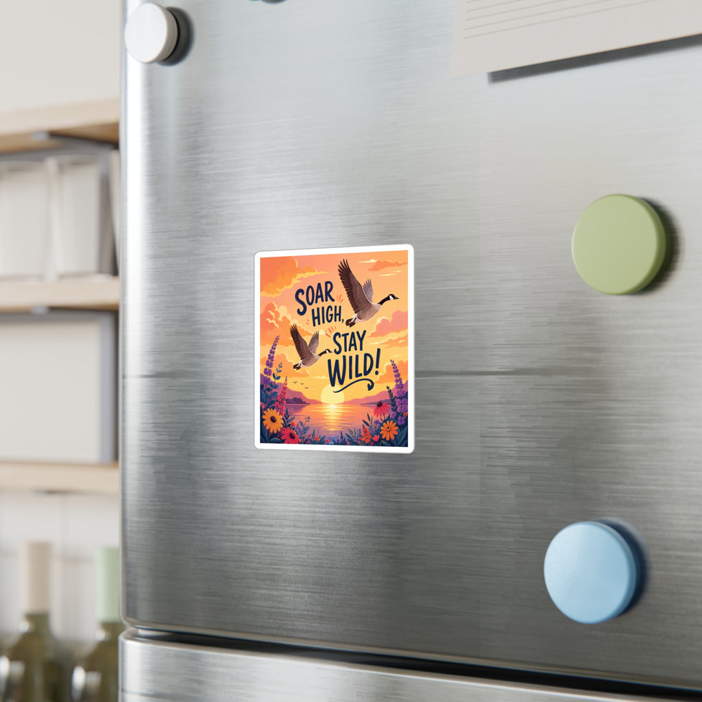 Soar High Stay Wild Vinyl Sticker — Goose Sunset Kiss-Cut Decal