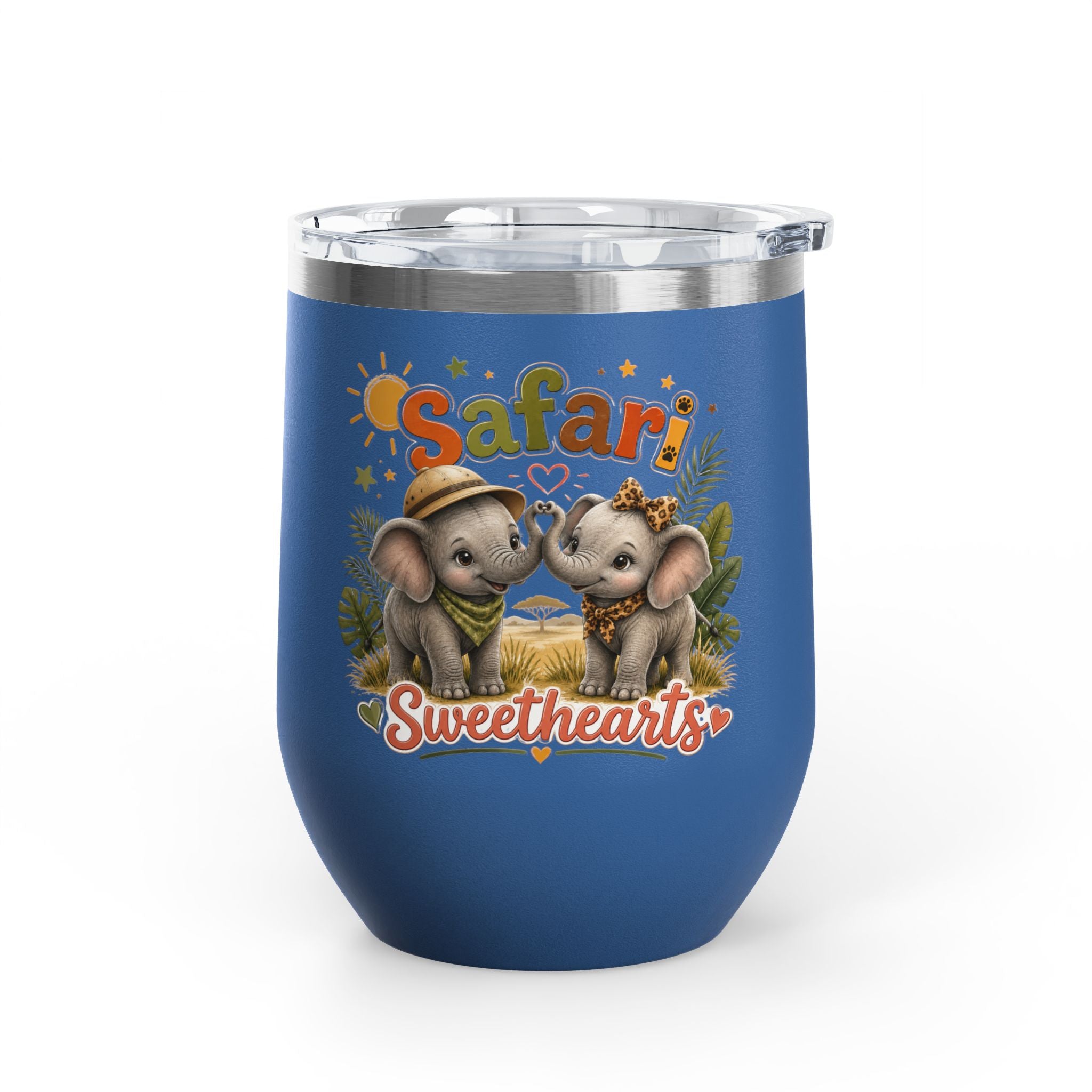 Safari Sweethearts Tumbler – 12oz Insulated Cute Elephant Couples Design