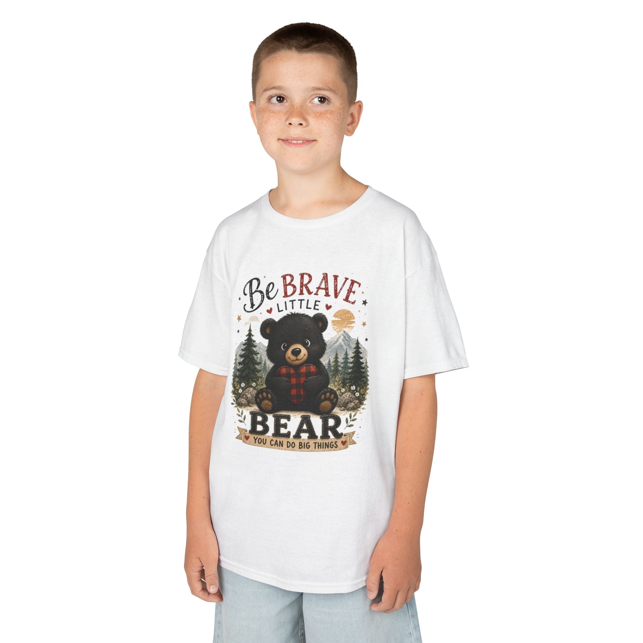 Kids T‑Shirt — "Be Brave Little Bear" Cute Woodland Bear Tee for Children, Inspirational Adventure Gift