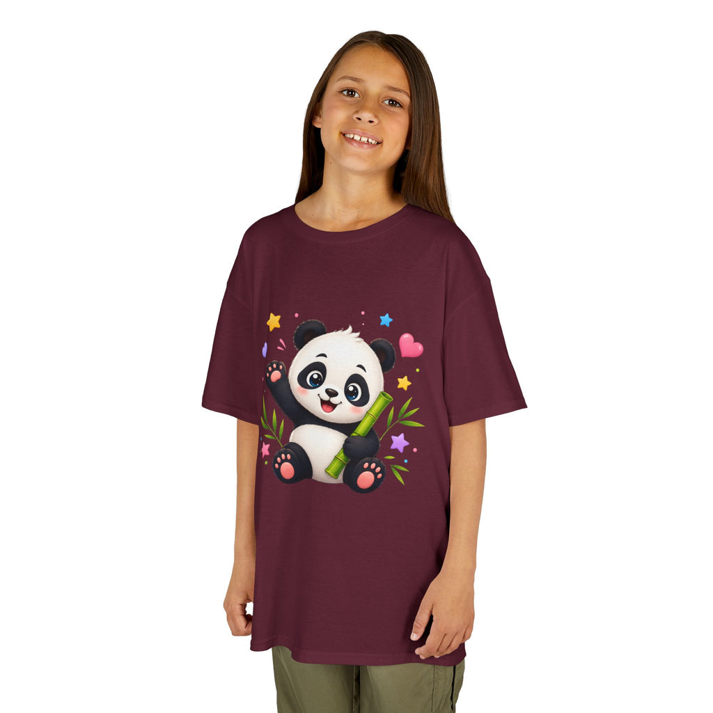 Cute Panda Kids T‑Shirt — Smiling Baby Panda with Hearts & Bamboo