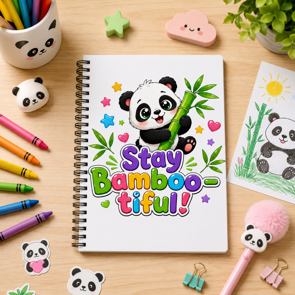Stay Bambootiful Spiral Notebook — Cute Panda Ruled Notebook for Kids & Gift