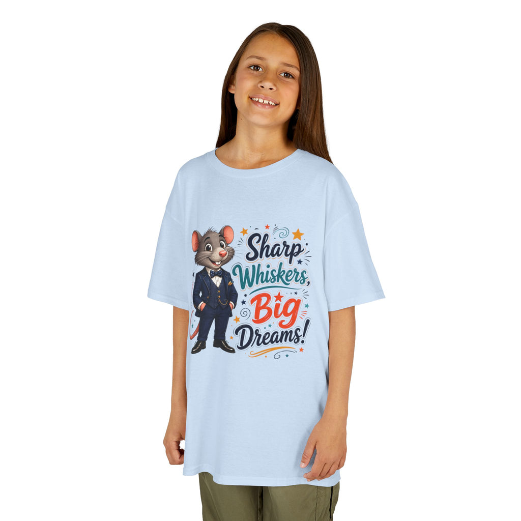 Kids Tee — "Sharp Whiskers, Big Dreams" Mouse Graphic