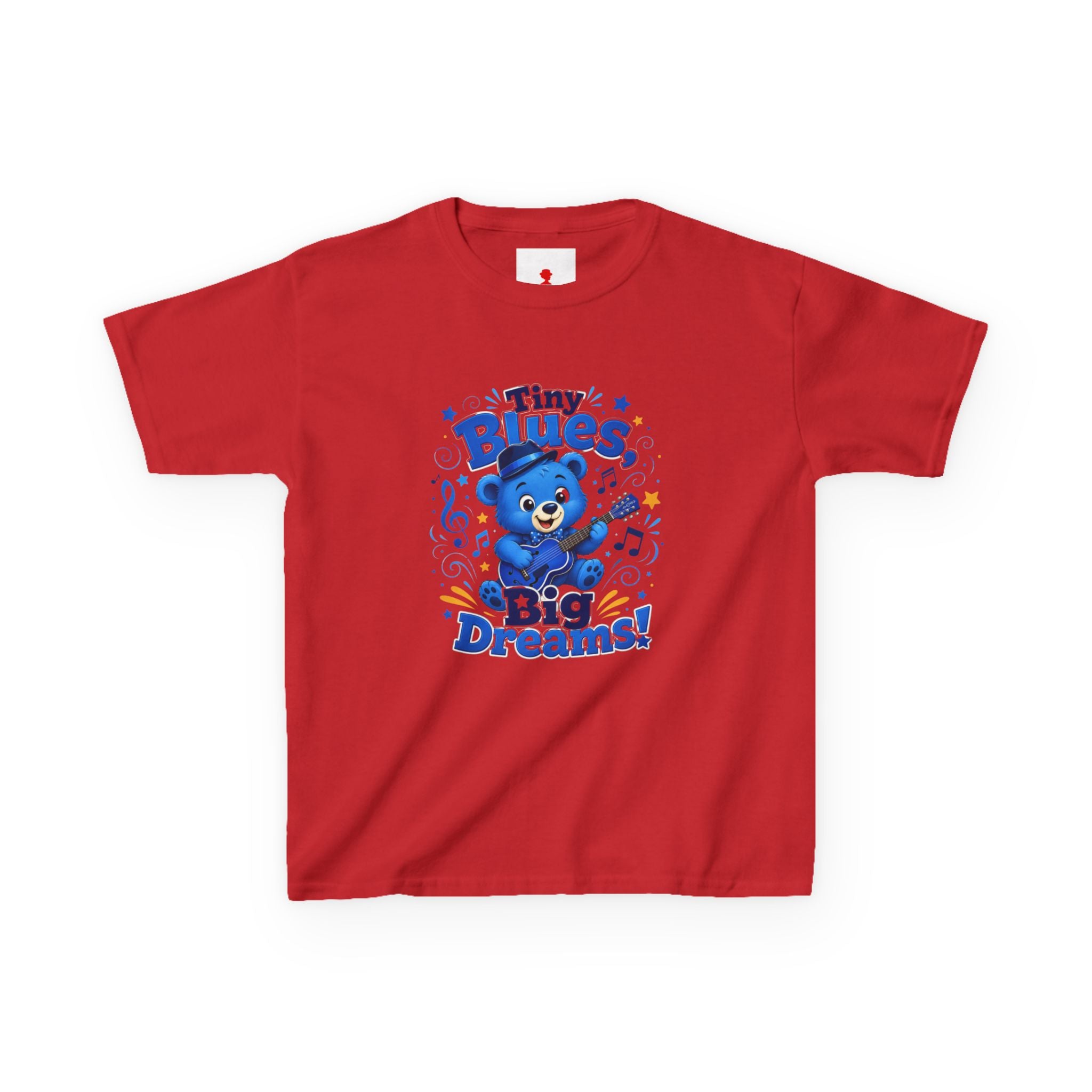 Kids Tee - "Tiny Blues, Big Dreams!" Cute Blue Bear Music Graphic