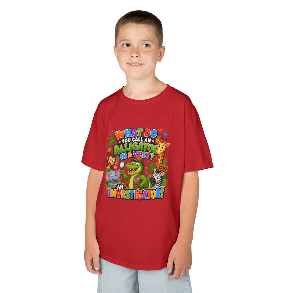 What Do You Call An Alligator? Investigator Kids T-Shirt | Cute Jungle Animals Puzzle
