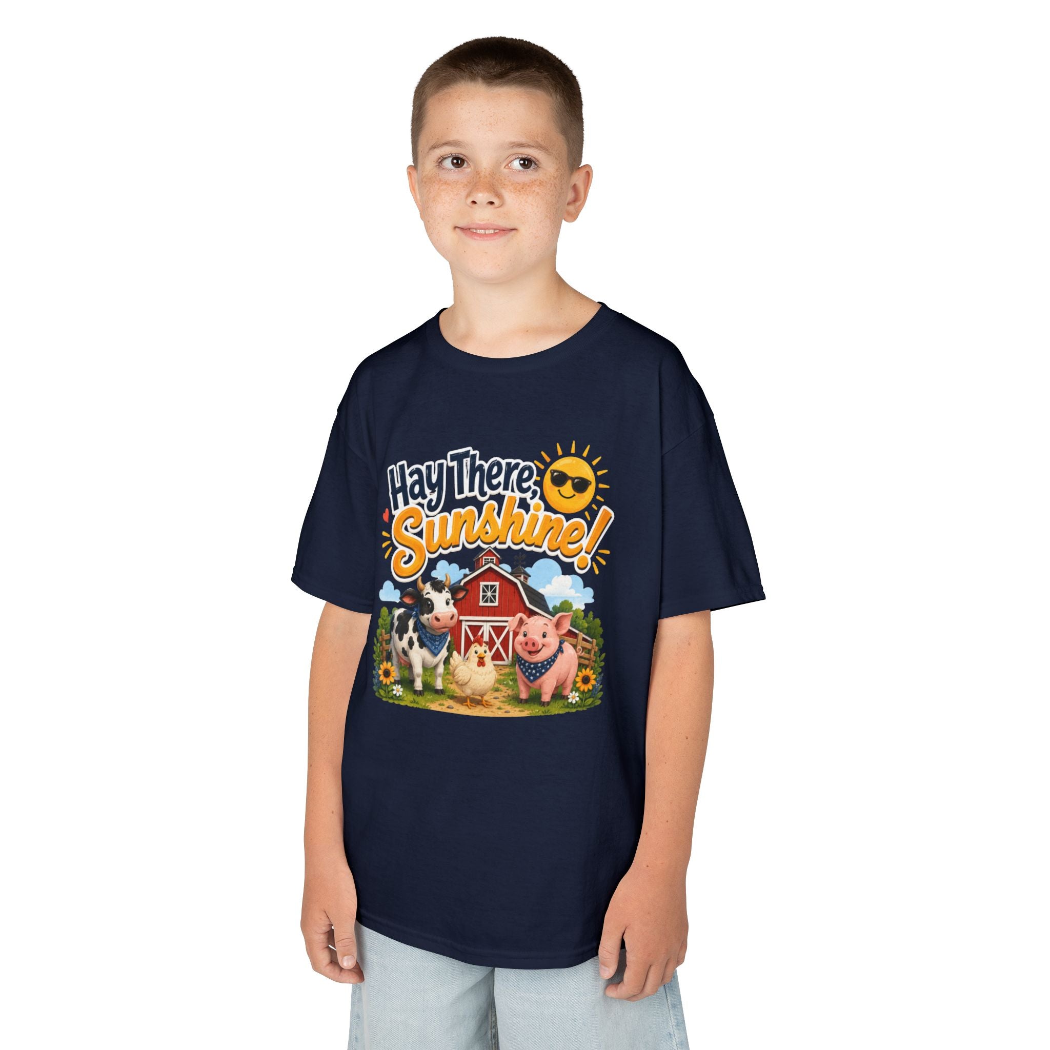 Kids Tee — "Hay There, Sunshine!" Farm Animal Graphic