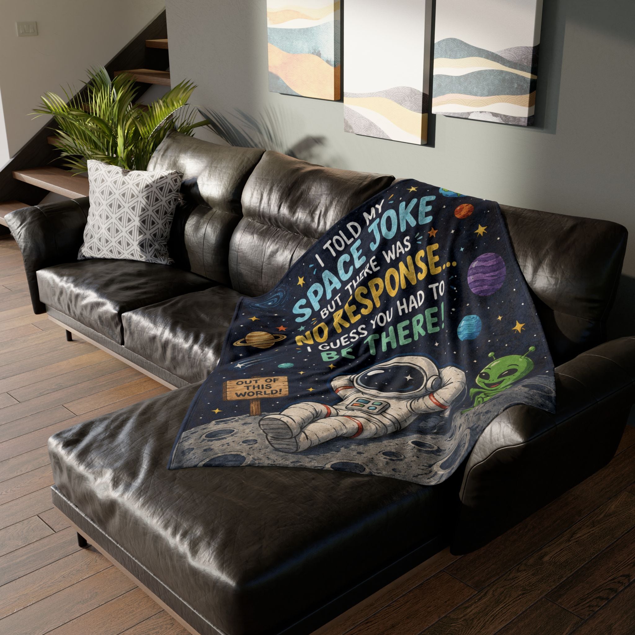 Astronaut & Alien Space Joke Blanket — "I Told My Space Joke... No Response" Cozy Throw