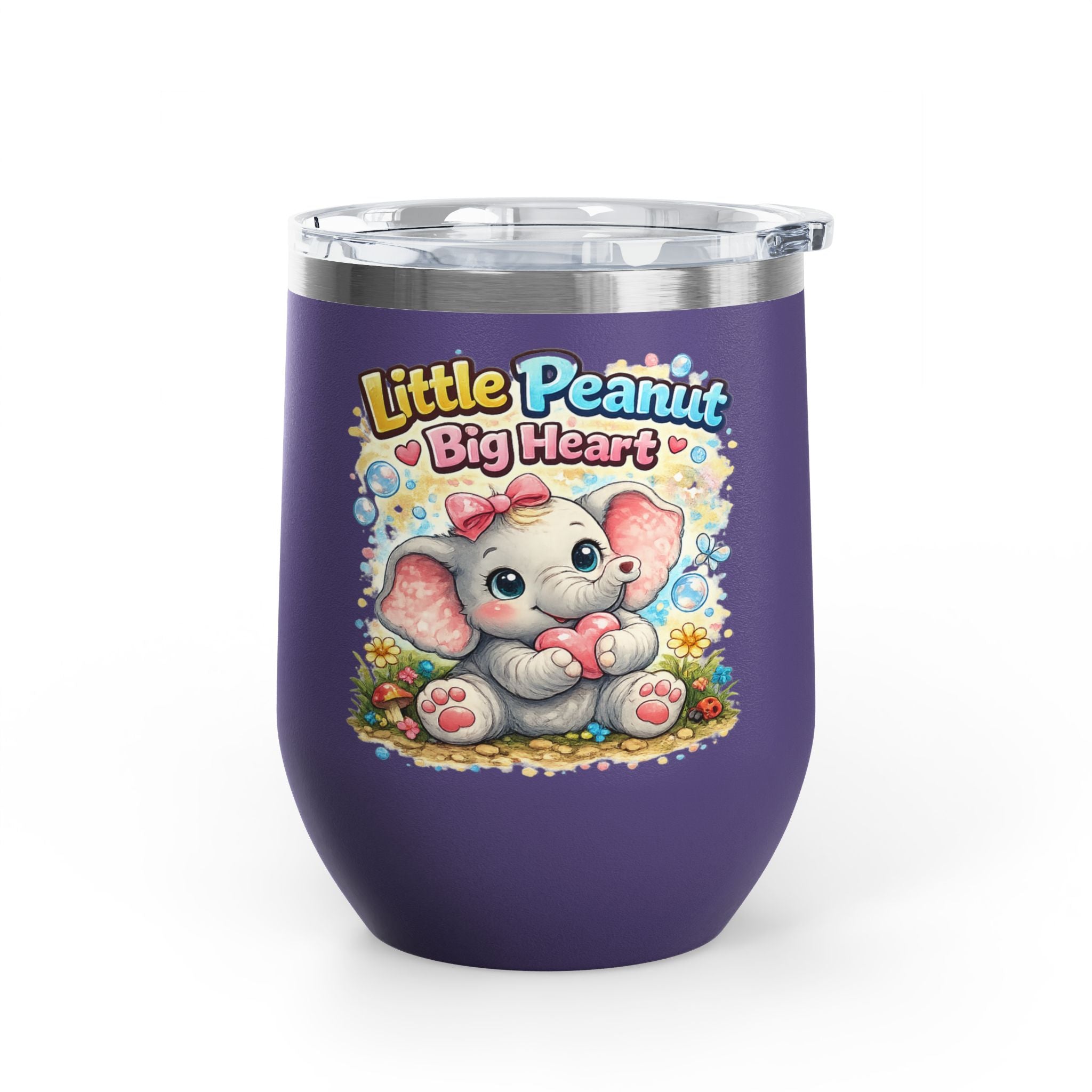 12oz Tumbler — 'Little Peanut Big Heart' Cute Baby Elephant Insulated Cup
