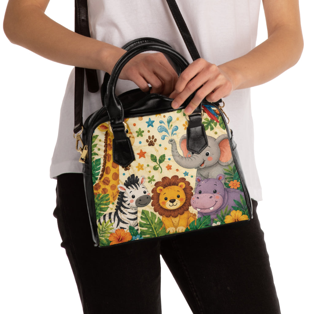 Cute Safari Animals Shoulder Handbag | Lion Zebra Elephant Hippo
