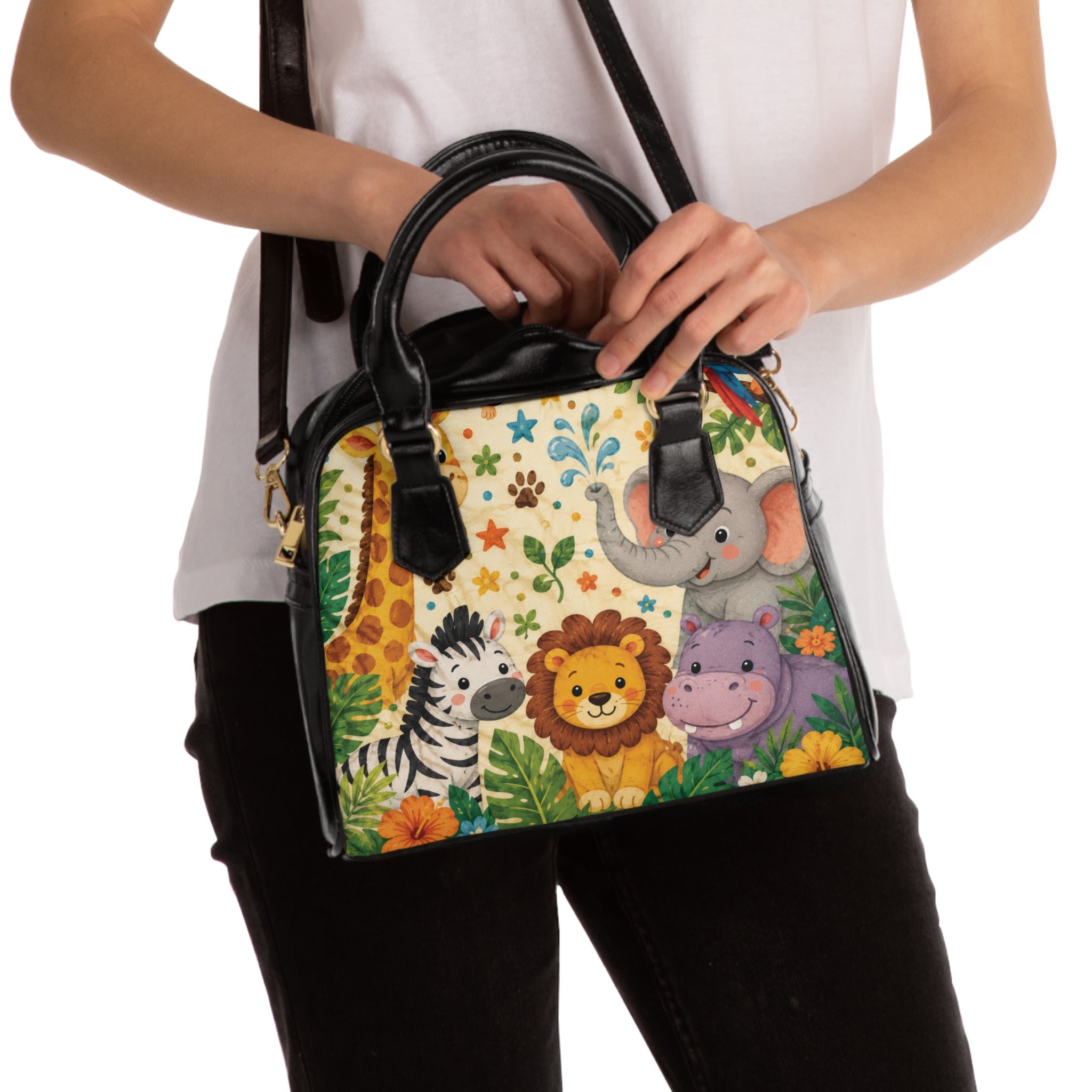 Cute Safari Animals Shoulder Handbag | Lion Zebra Elephant Hippo