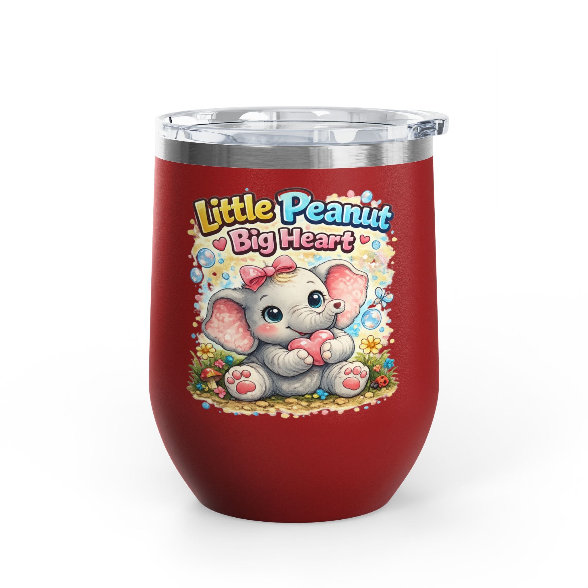 12oz Tumbler — 'Little Peanut Big Heart' Cute Baby Elephant Insulated Cup