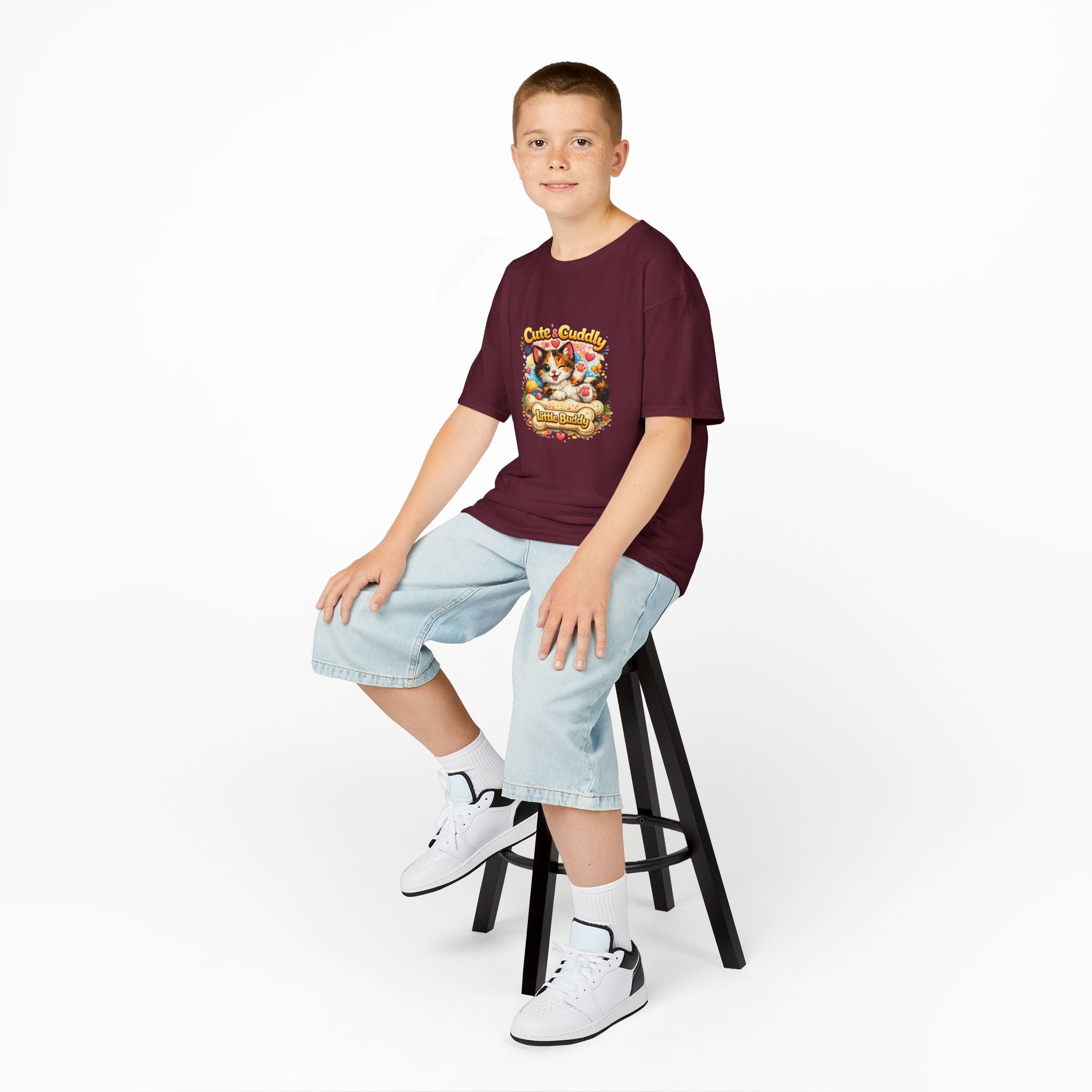 Kids T-Shirt — "Cute & Cuddly Little Buddy" Cat Graphic Tee
