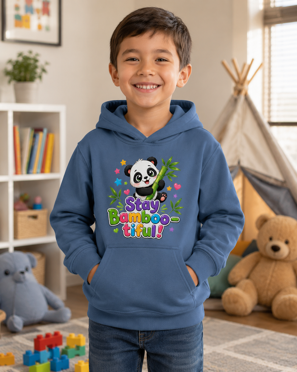 Kids Hoodie — "Stay Bambootiful" Cute Panda Bamboo Graphic