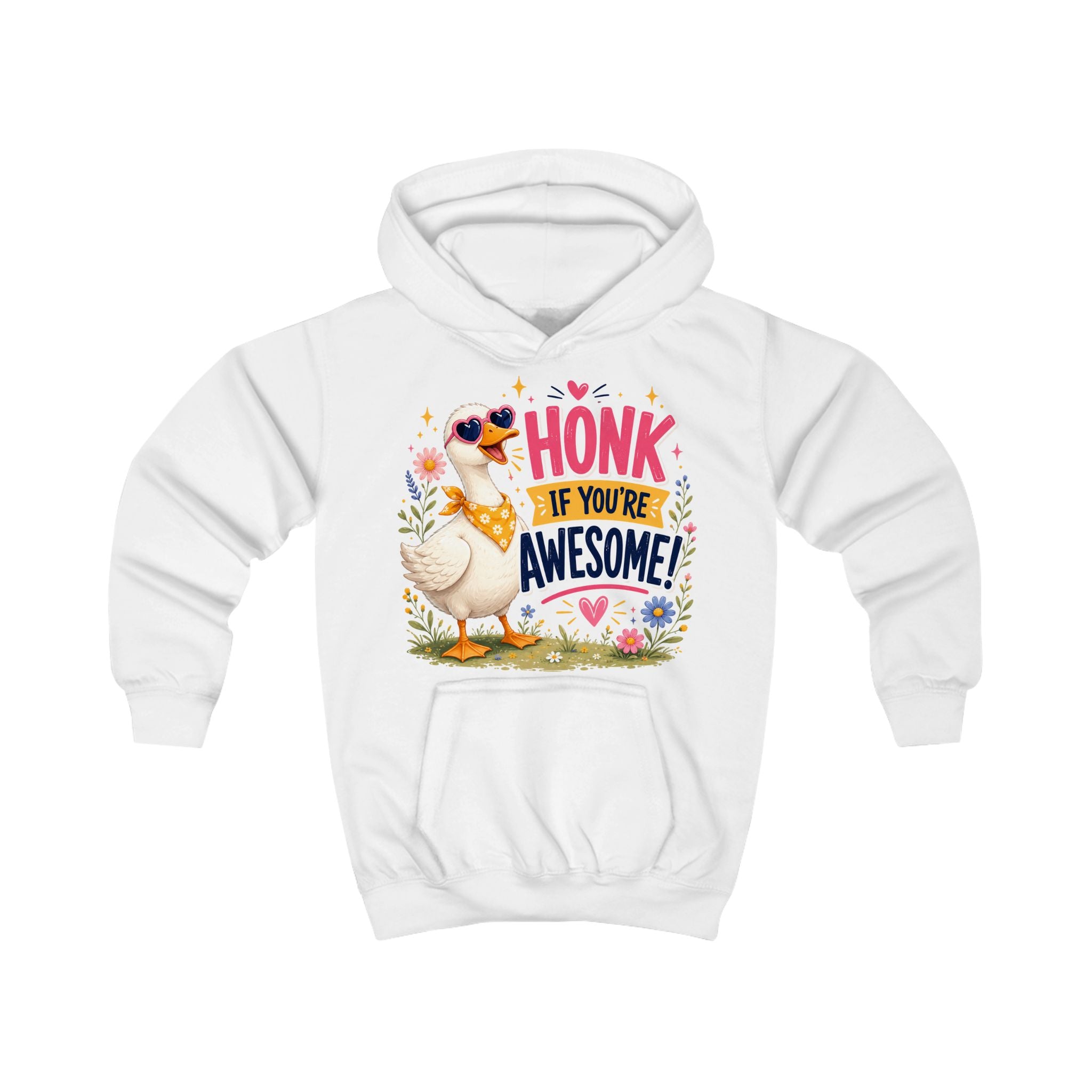 Kids Hoodie — "Honk If You're Awesome" Cute Goose Pullover for Children