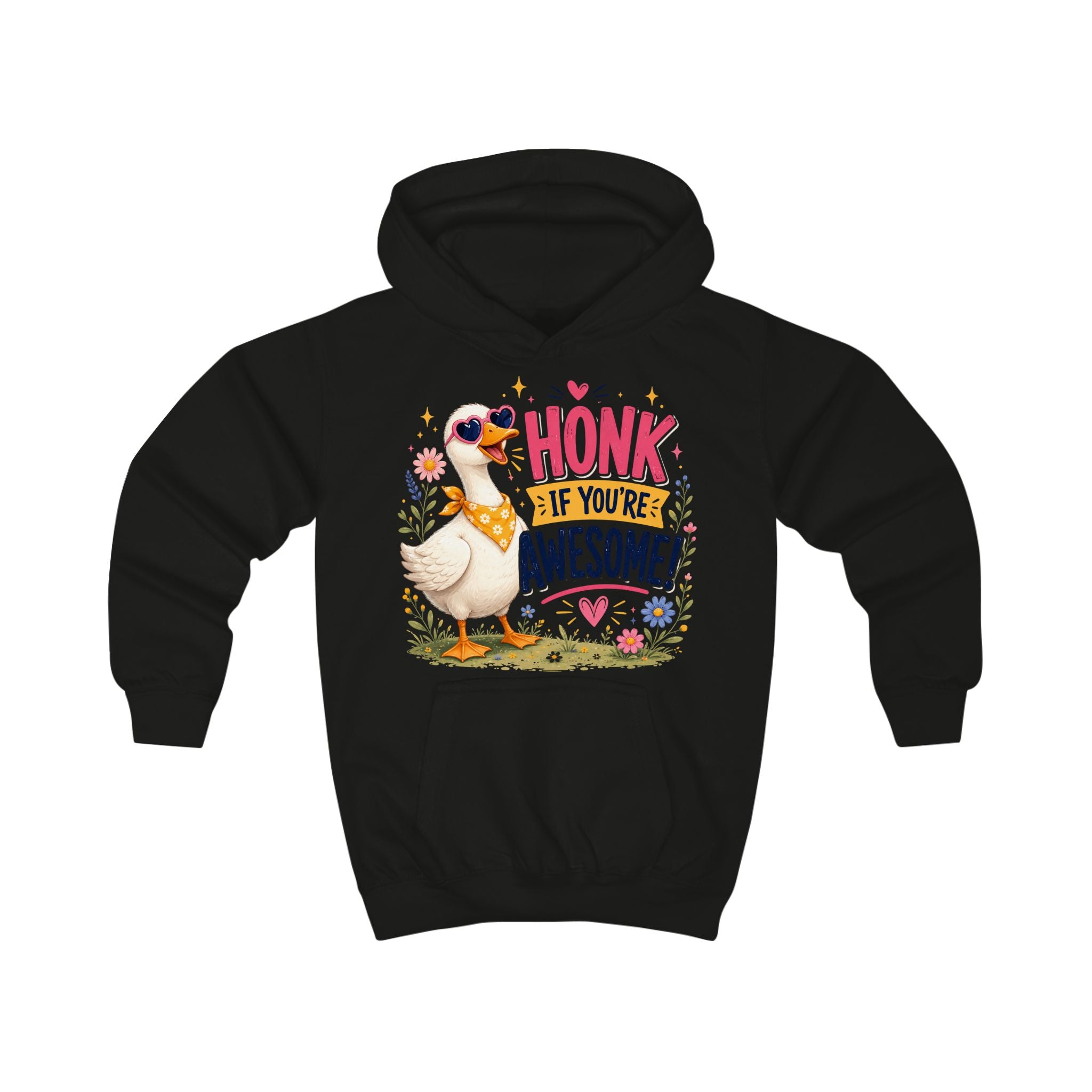 Kids Hoodie — "Honk If You're Awesome" Cute Goose Pullover for Children