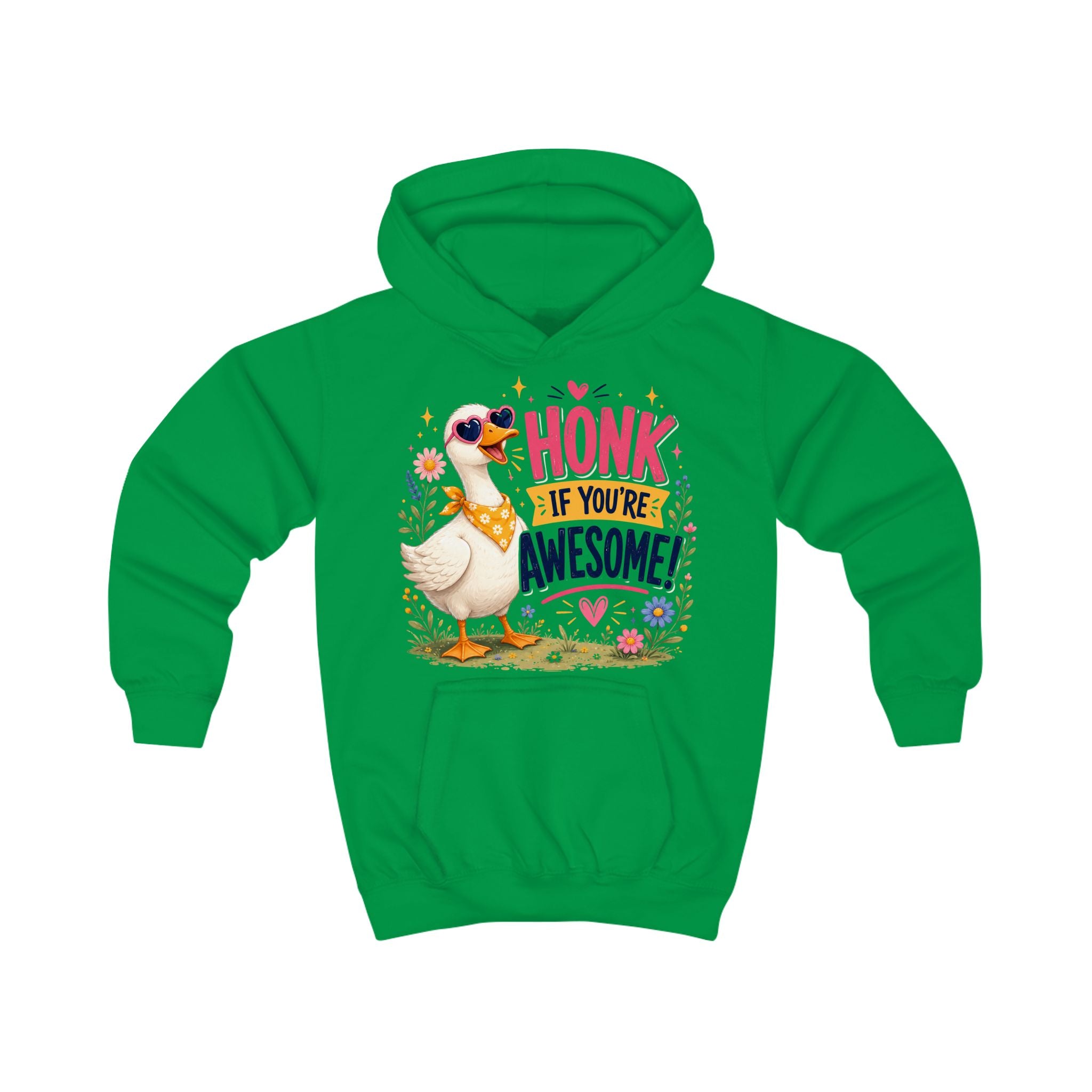 Kids Hoodie — "Honk If You're Awesome" Cute Goose Pullover for Children