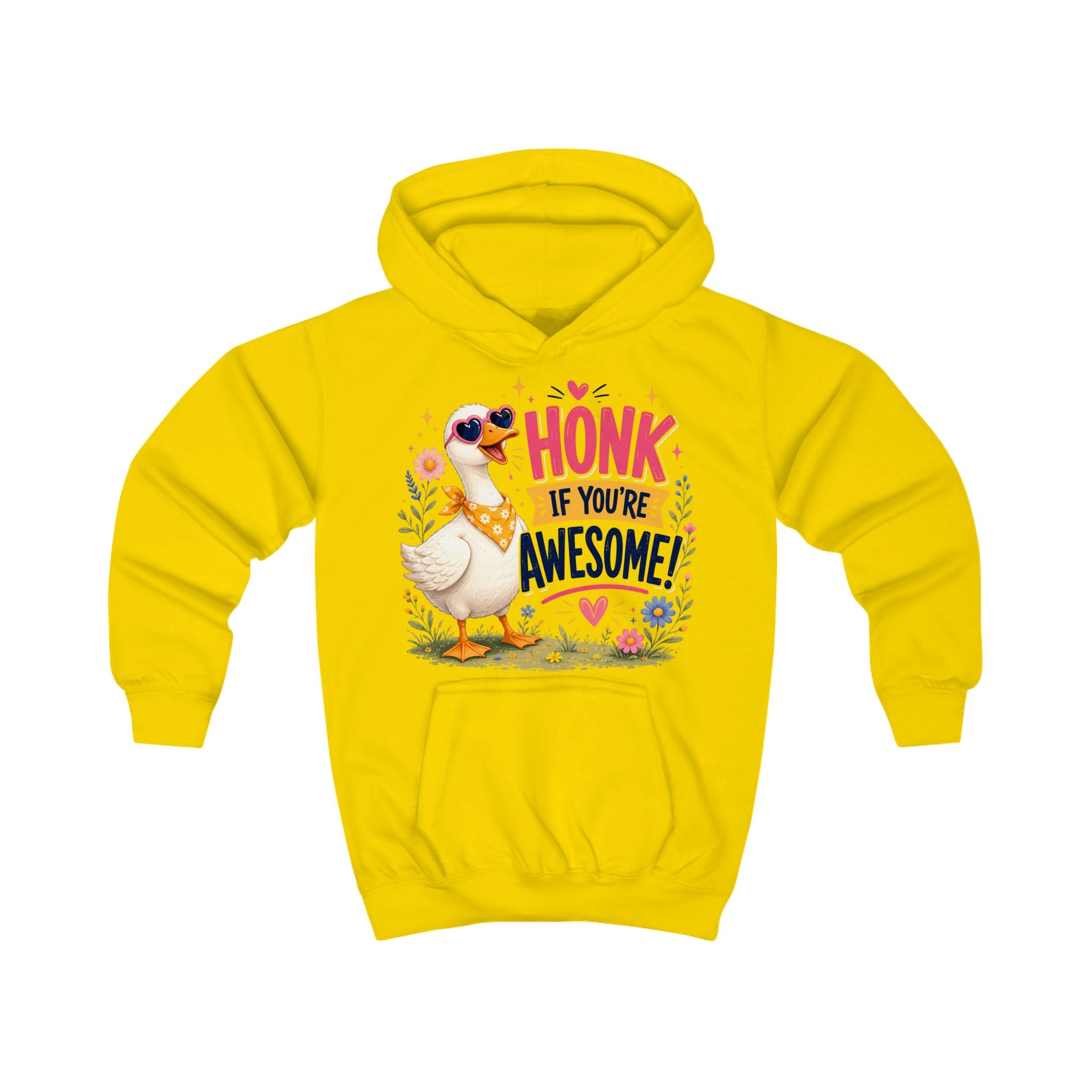 Kids Hoodie — "Honk If You're Awesome" Cute Goose Pullover for Children