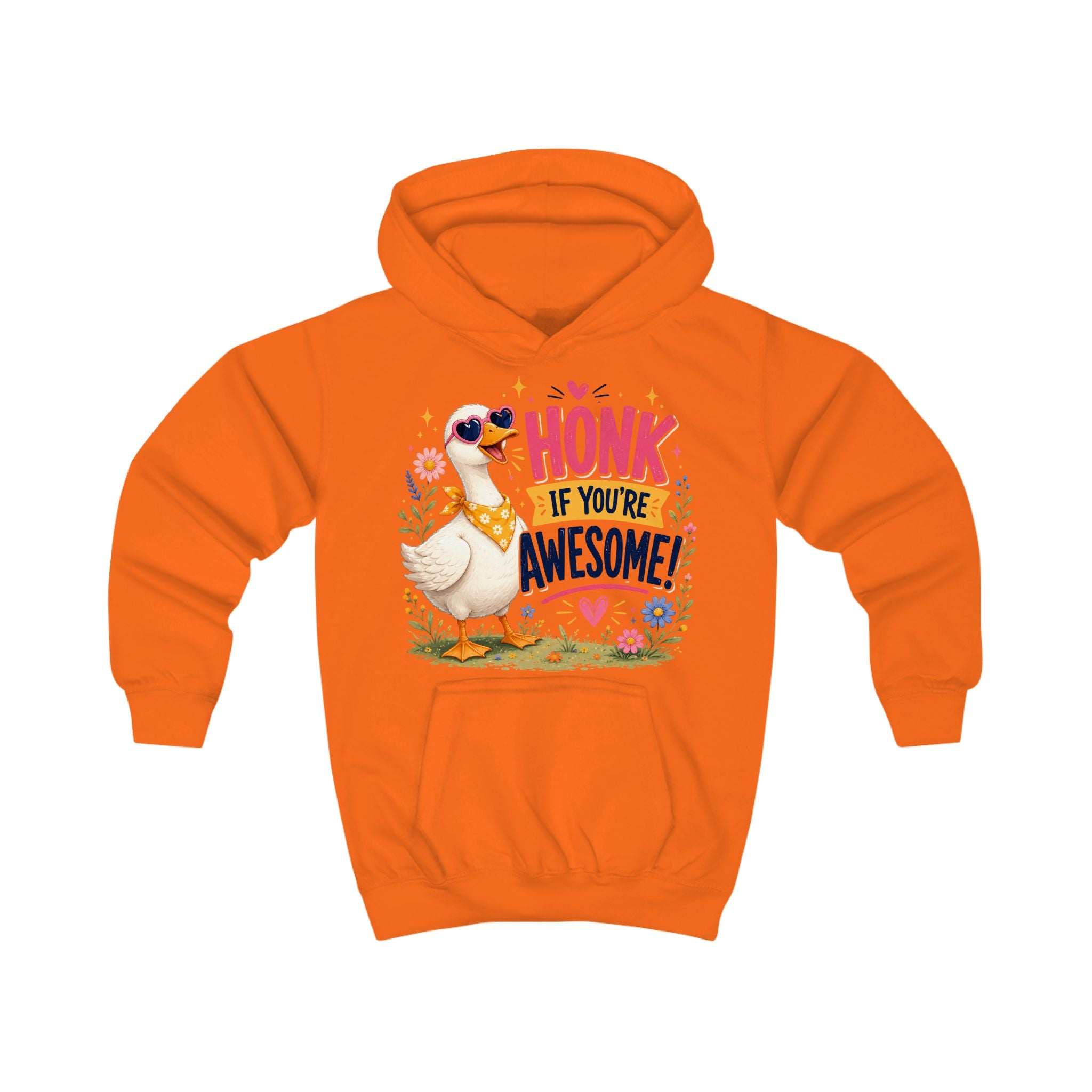 Kids Hoodie — "Honk If You're Awesome" Cute Goose Pullover for Children