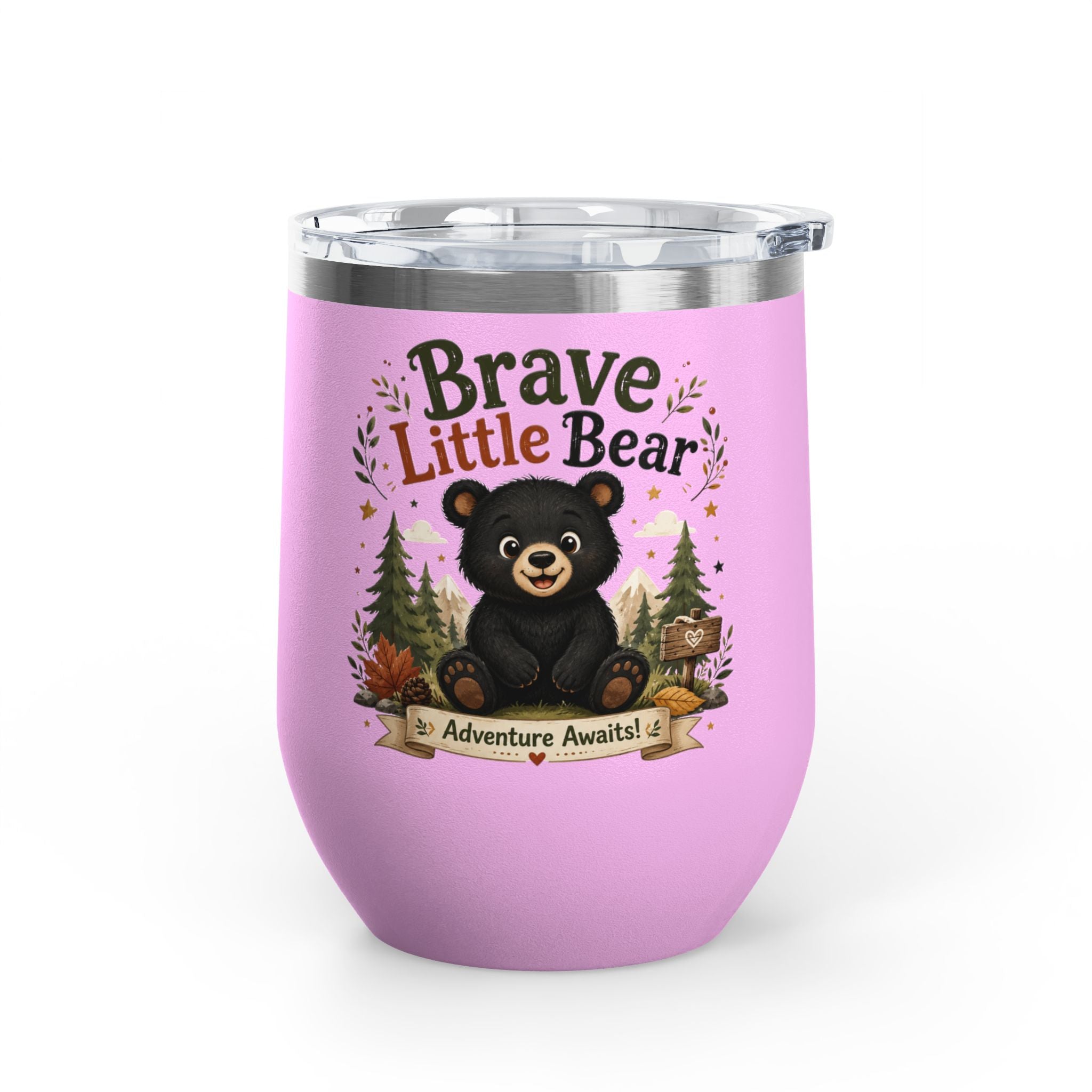 Brave Little Bear 12oz Tumbler — 'Adventure Awaits' Insulated Travel Cup