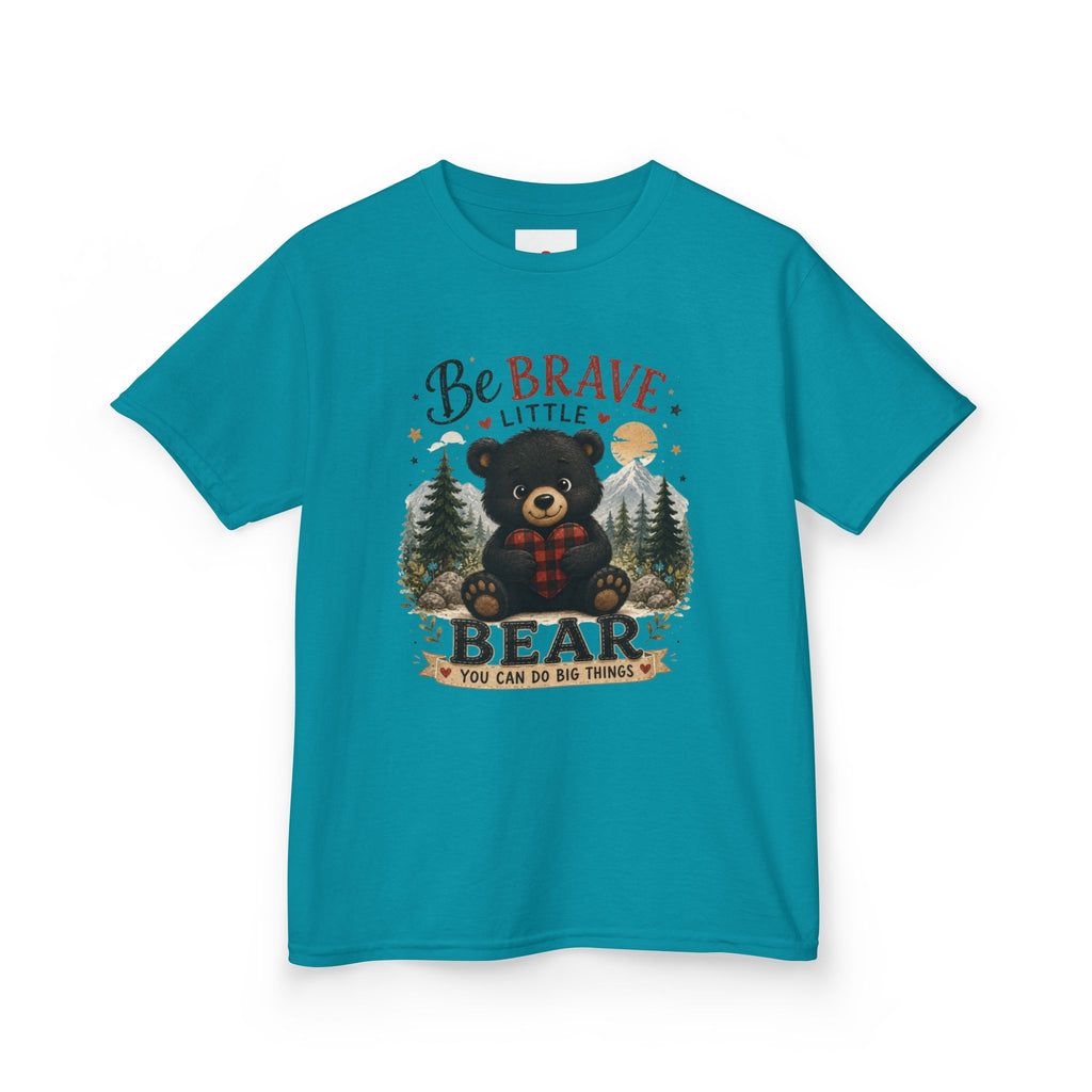 Kids T‑Shirt — "Be Brave Little Bear" Cute Woodland Bear Tee for Children, Inspirational Adventure Gift