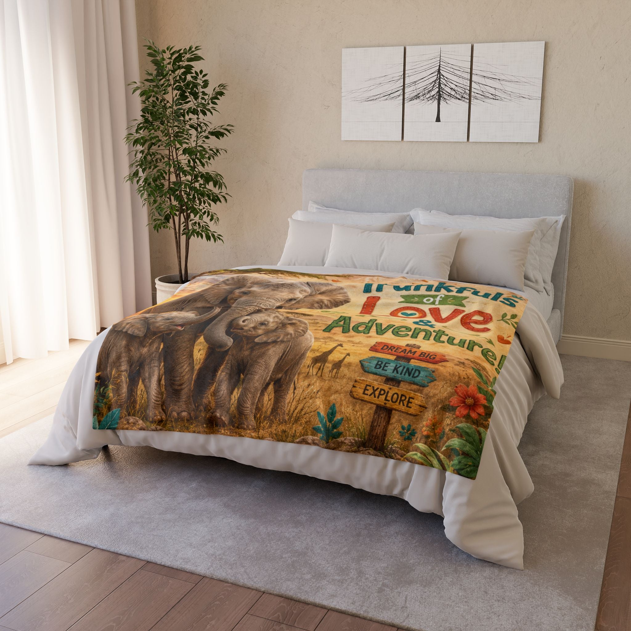 Elephant Family Blanket — "Trunkfuls of Love & Adventure" Plush Throw