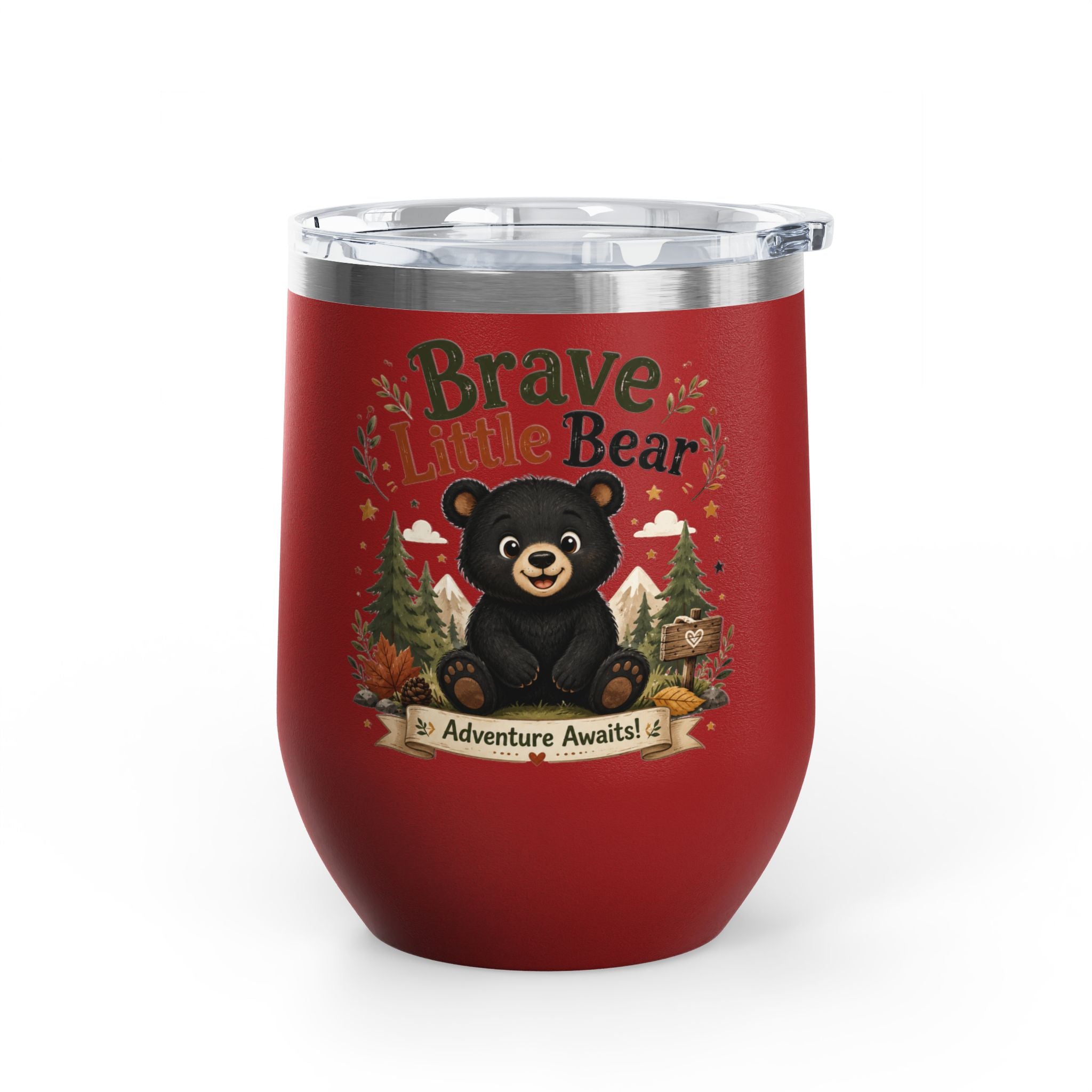 Brave Little Bear 12oz Tumbler — 'Adventure Awaits' Insulated Travel Cup