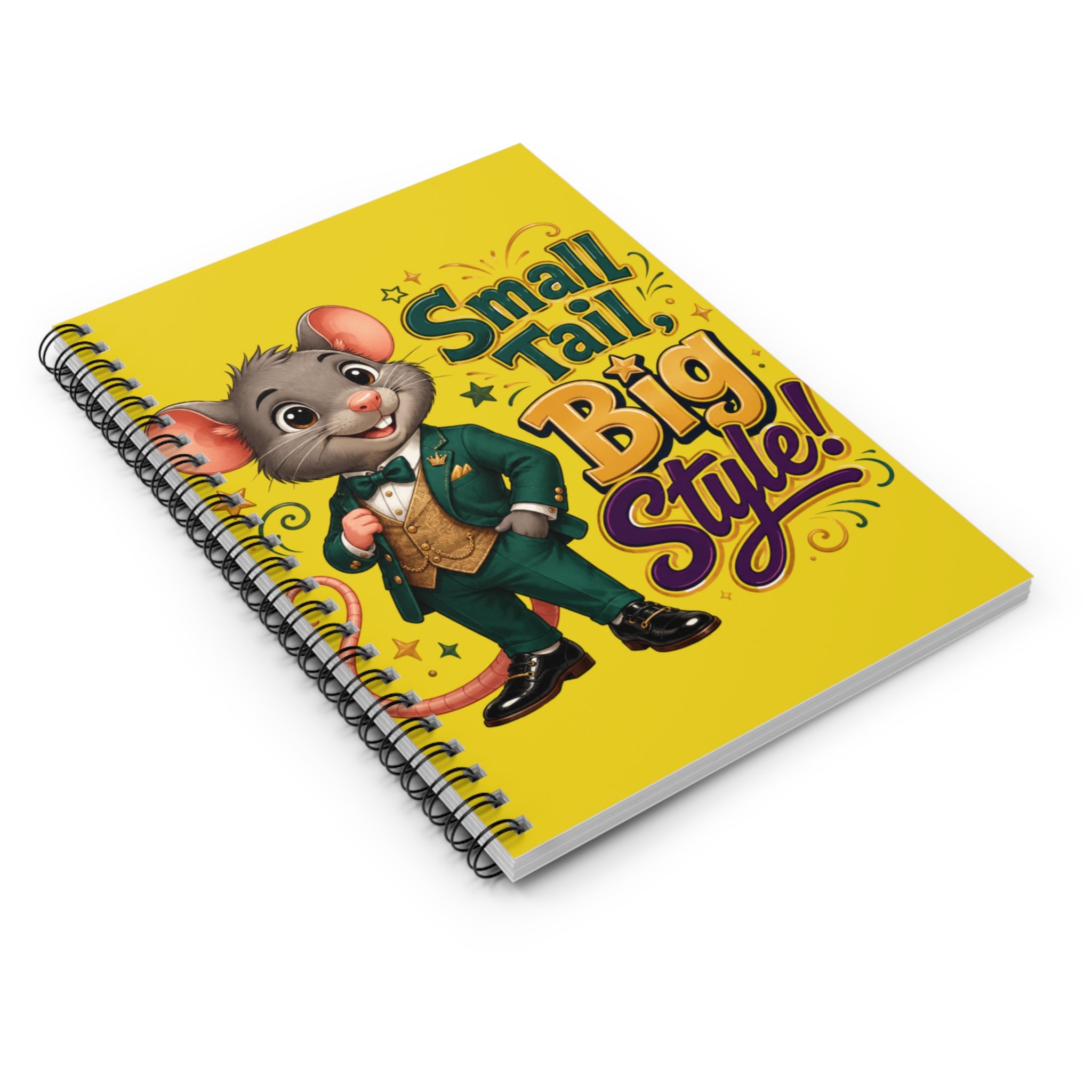 Notebook — "Small Tail, Big Style!" Cute Dressed Mouse Spiral Journal