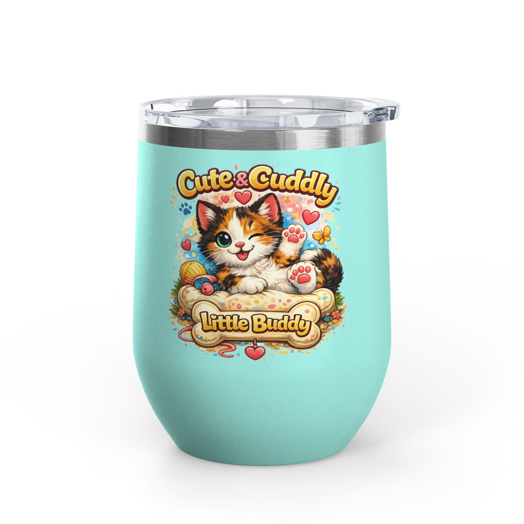 Cute & Cuddly Little Buddy Cat Tumbler — 12oz Insulated Stainless Steel