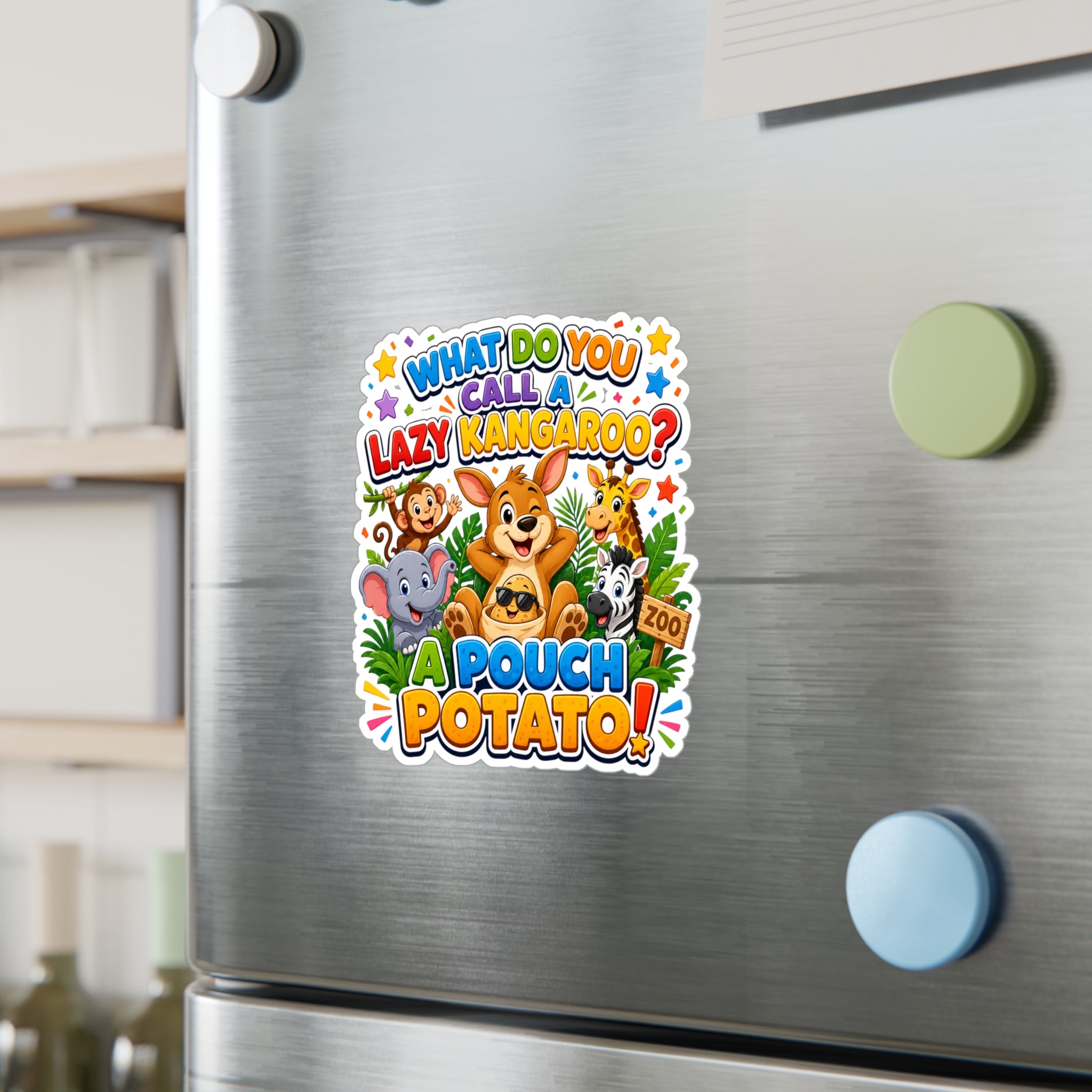 What Do You Call A Lazy Kangaroo? A Pouch Potato Sticker | Kiss-Cut Vinyl Decal