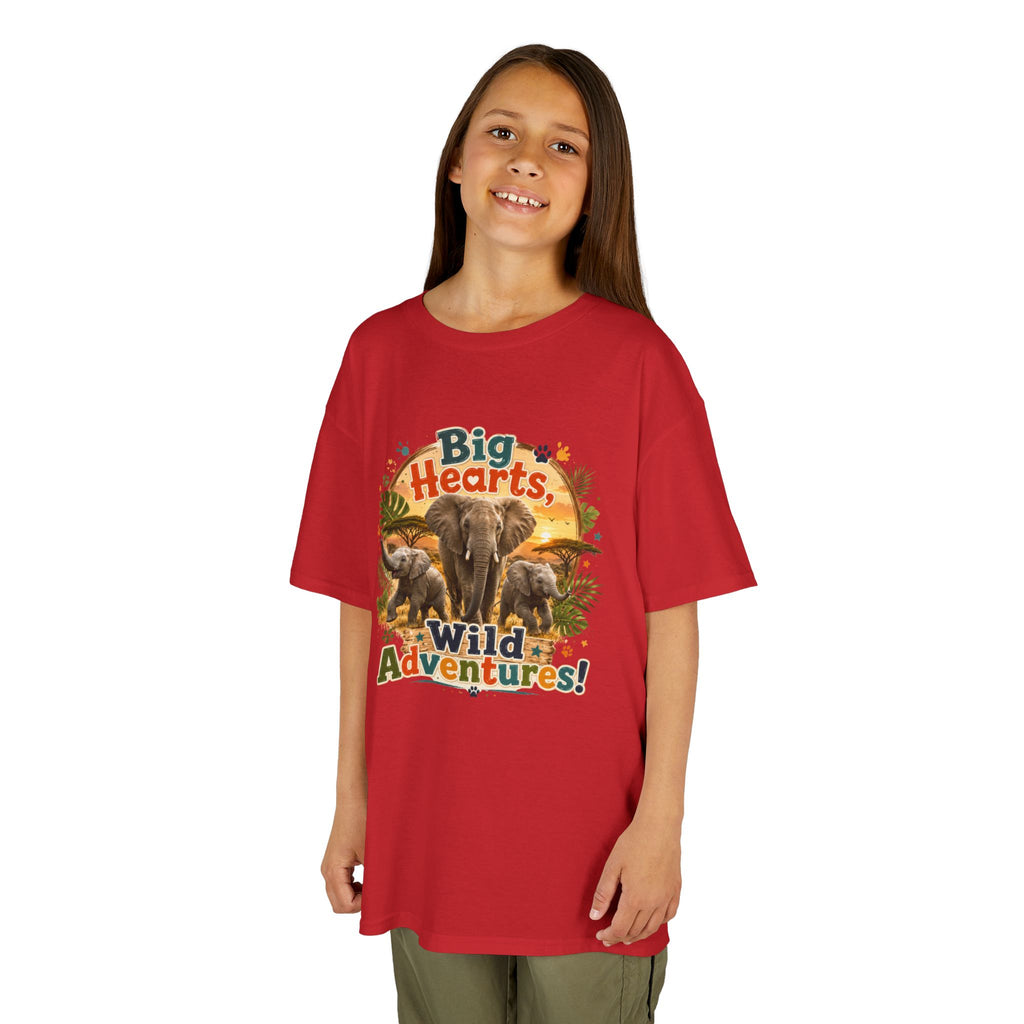 Kids T-Shirt — “Big Hearts, Wild Adventures!” Elephant Safari Shirt for Kids, Cute Animal Adventure Tee