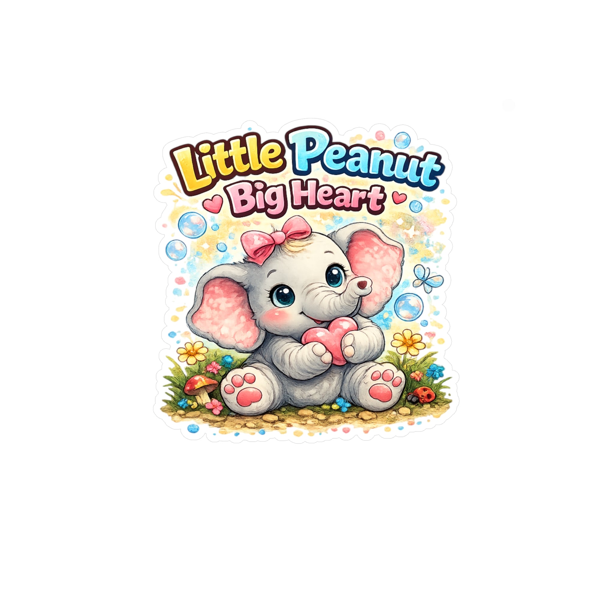 Cute Elephant "Little Peanut Big Heart" Vinyl Sticker — Kiss-Cut Decal