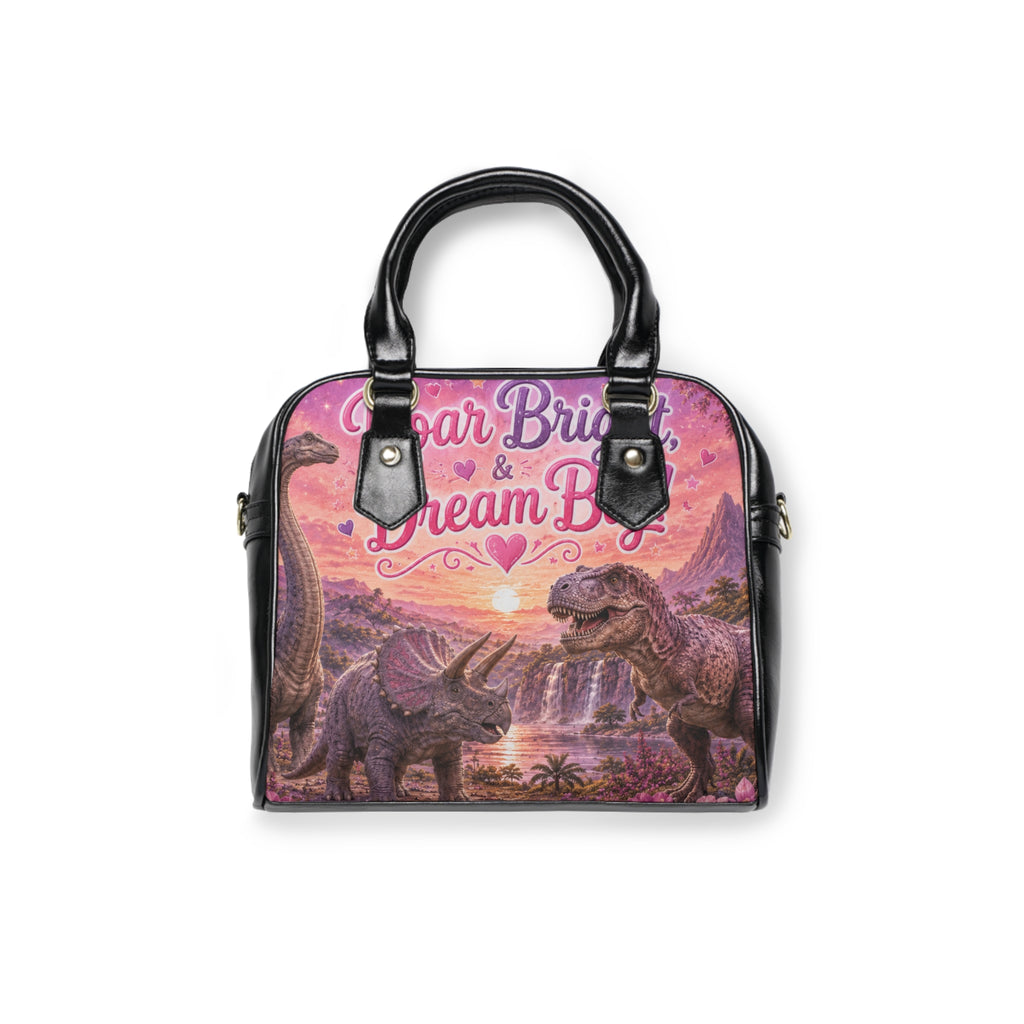 Dinosaur Dreamscape Shoulder Handbag — "Roar Bright & Dream Big" Pink Dino Purse