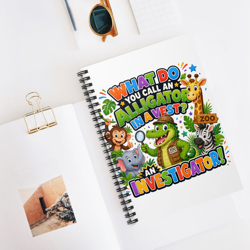 Alligator Investigator Joke Spiral Notebook | Cute Zoo Animals Ruled Journal