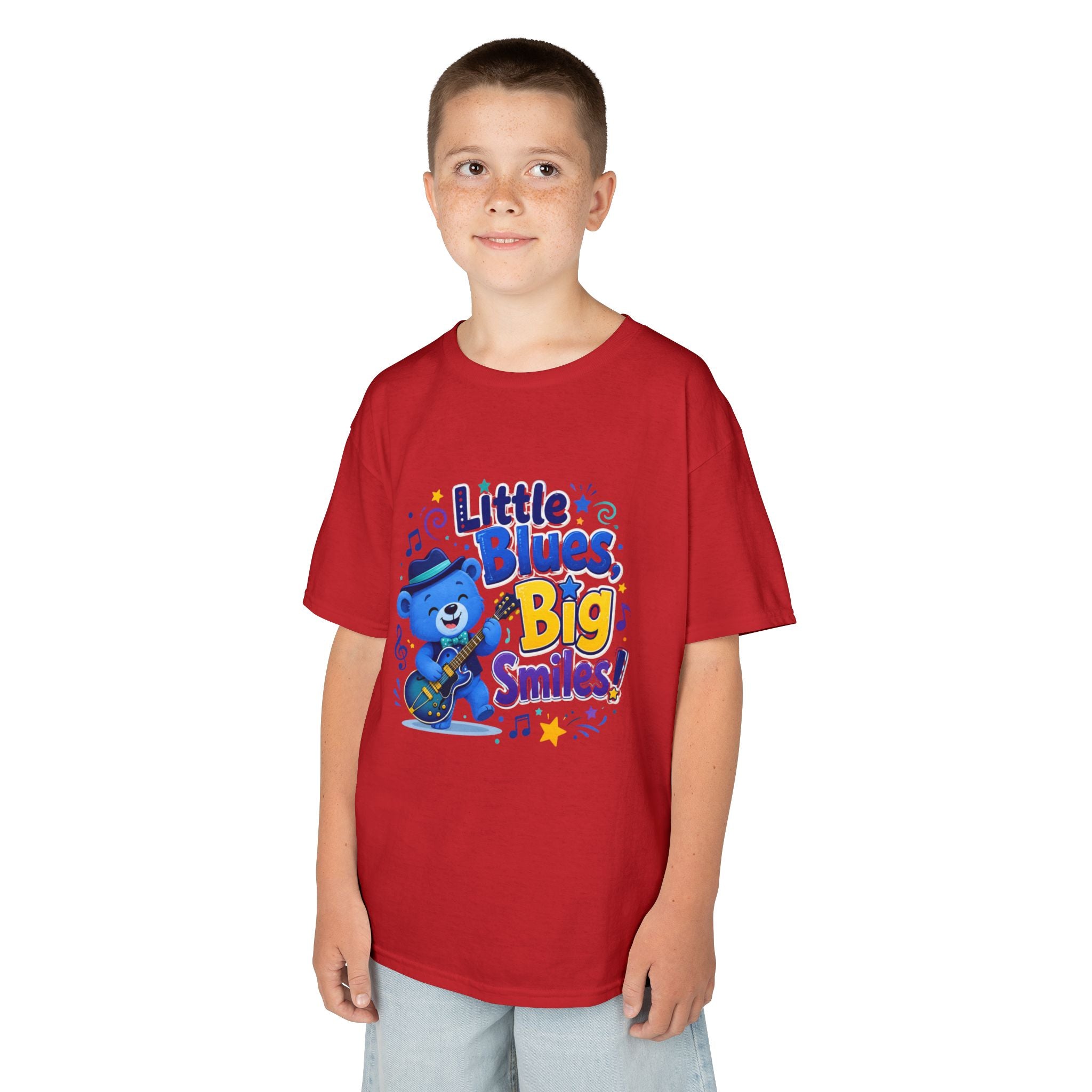 Kids Tee — "Little Blues, Big Smiles!" Guitar-Bear Graphic