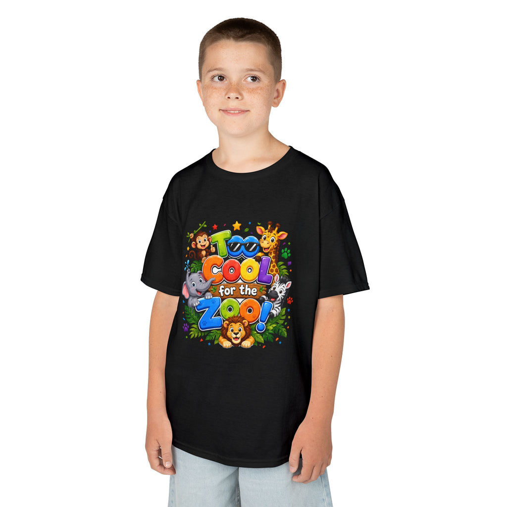 Kids Tee — "Too Cool for the Zoo" Colorful Animal Graphic