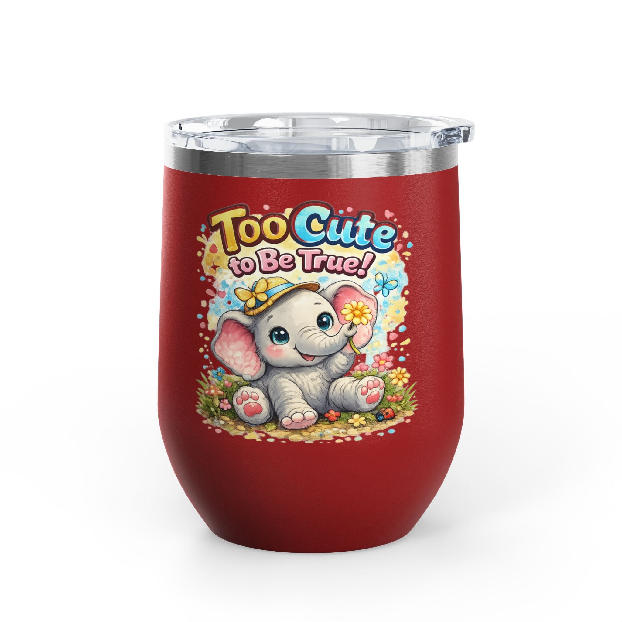12oz Tumbler - "Too Cute to Be True" Baby Elephant Floral Design