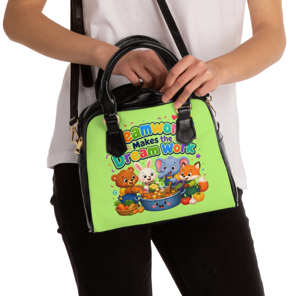 Shoulder Handbag — "Teamwork Makes the Dream Work" Cute Kids Animal Tote