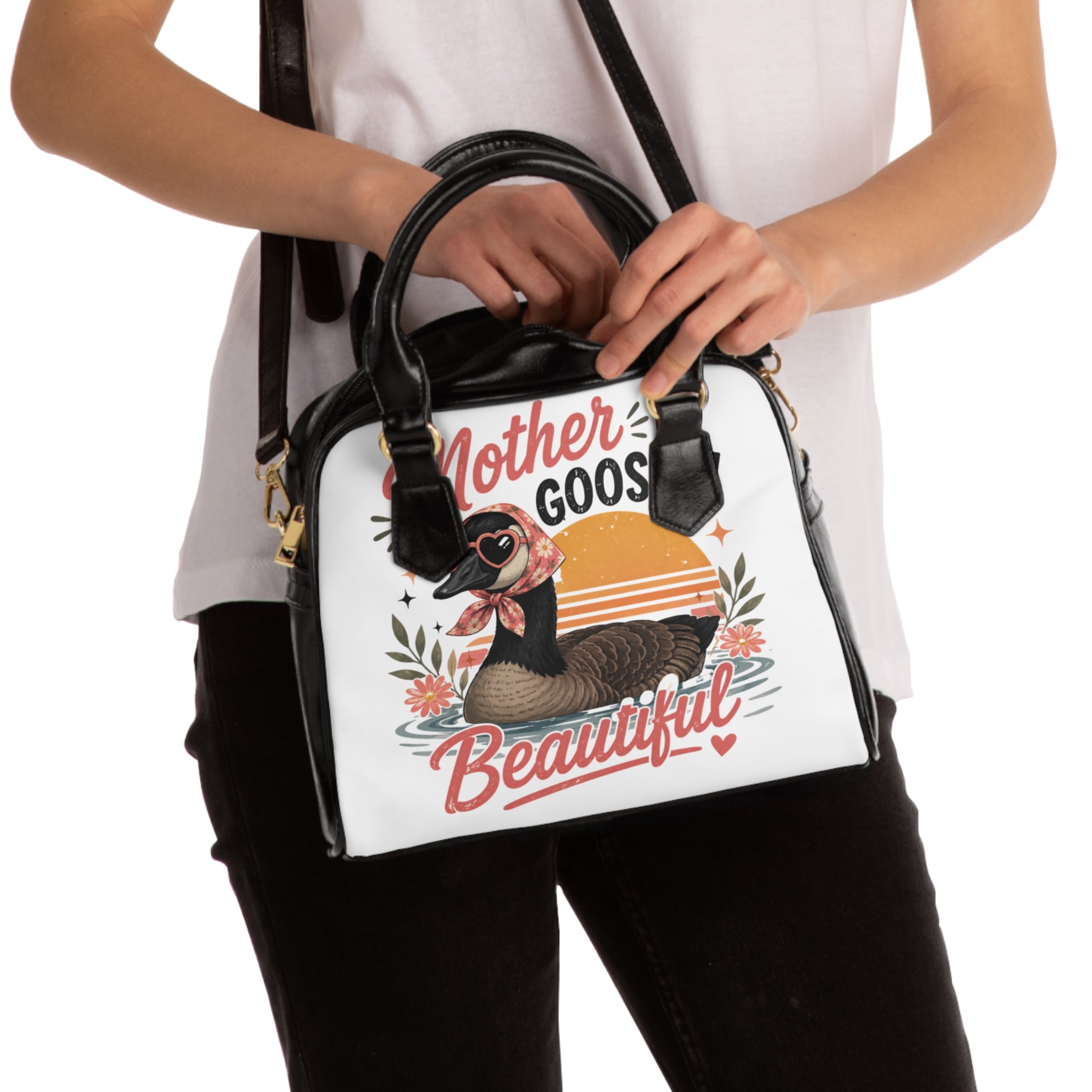 Mother Goose Shoulder Handbag — Vintage Floral Goose Tote