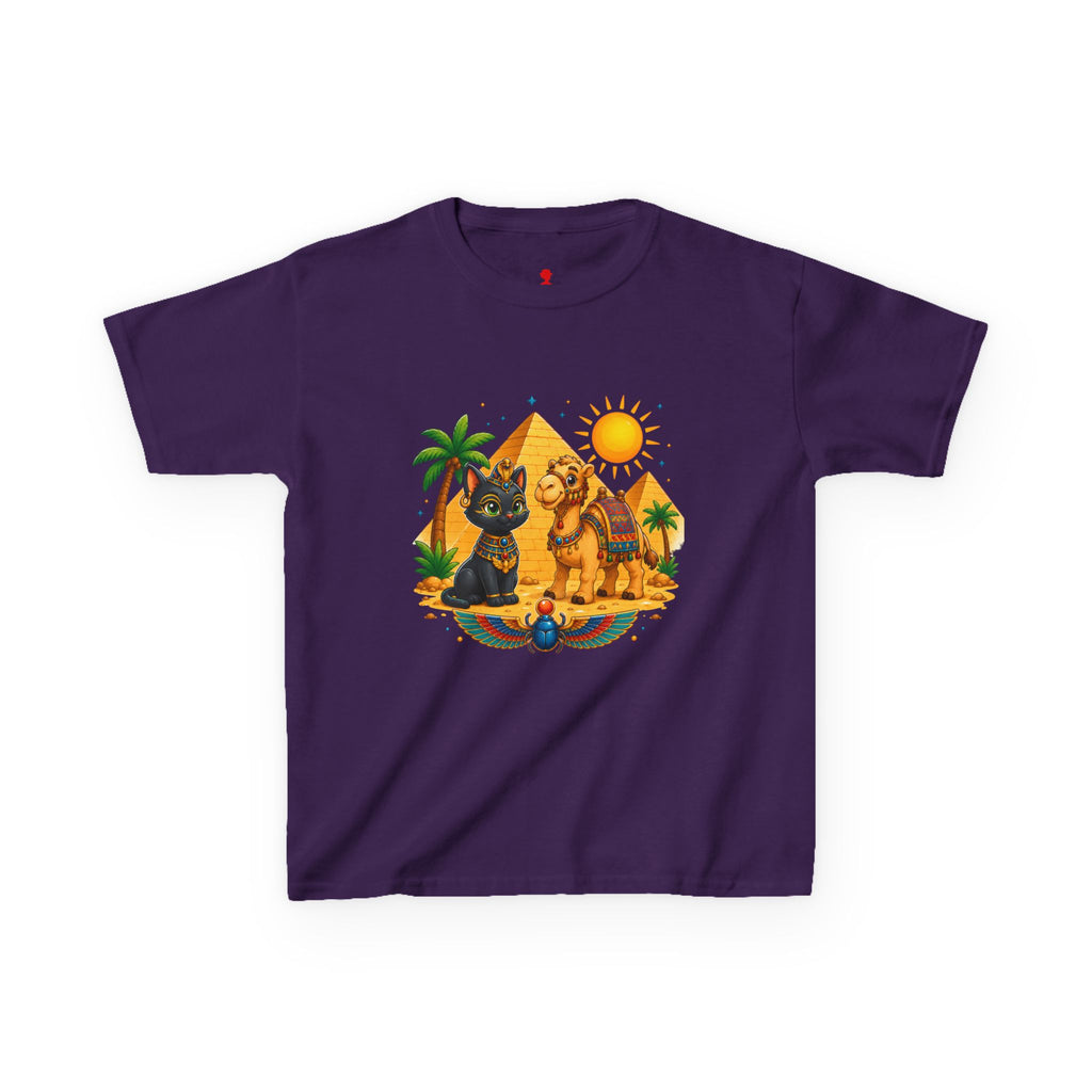 Egyptian Cats and Camel Kids Tee | Pyramid Desert Sun Illustration