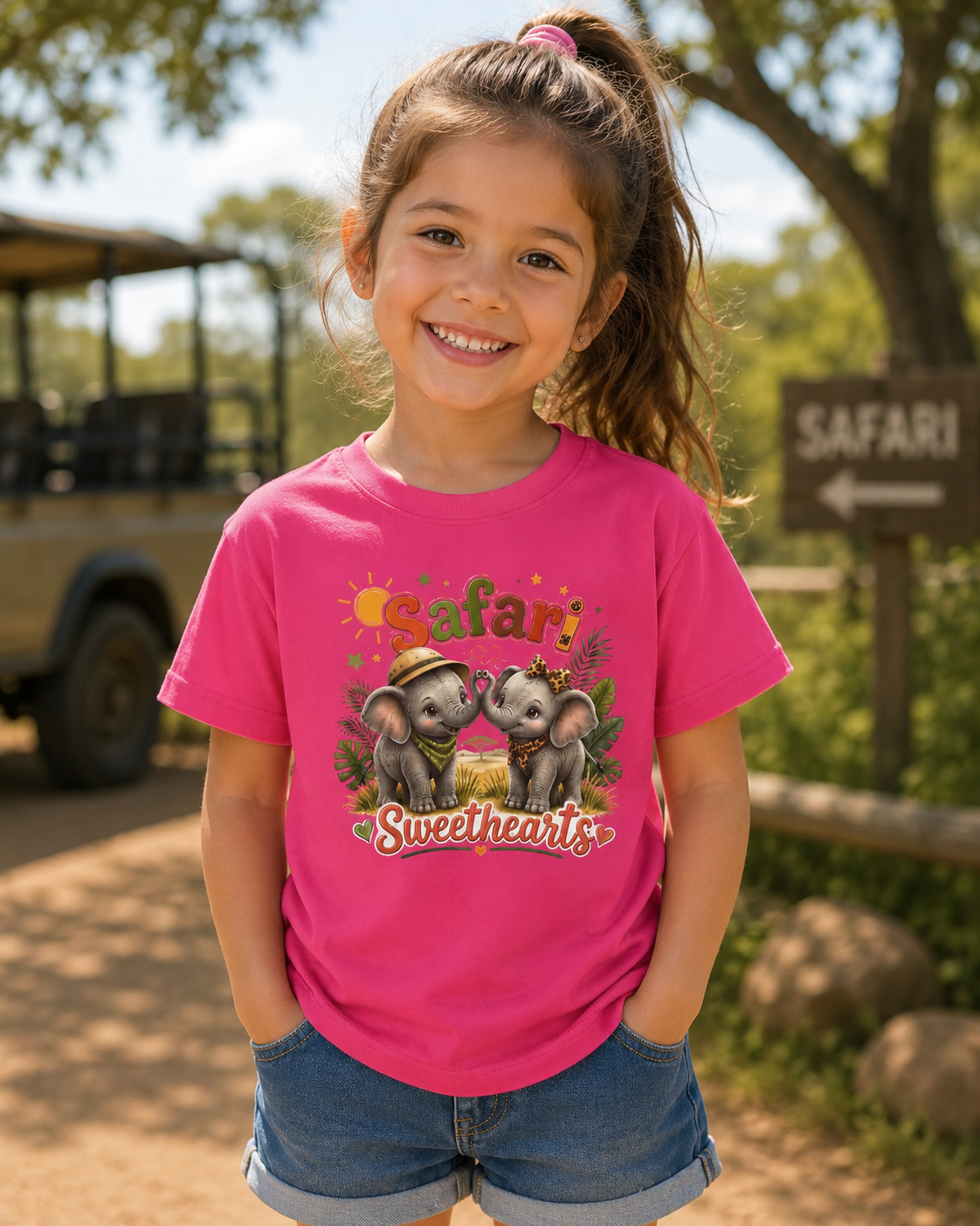 Kids Safari Sweethearts Tee — Cute Elephant Jungle Graphic T-Shirt