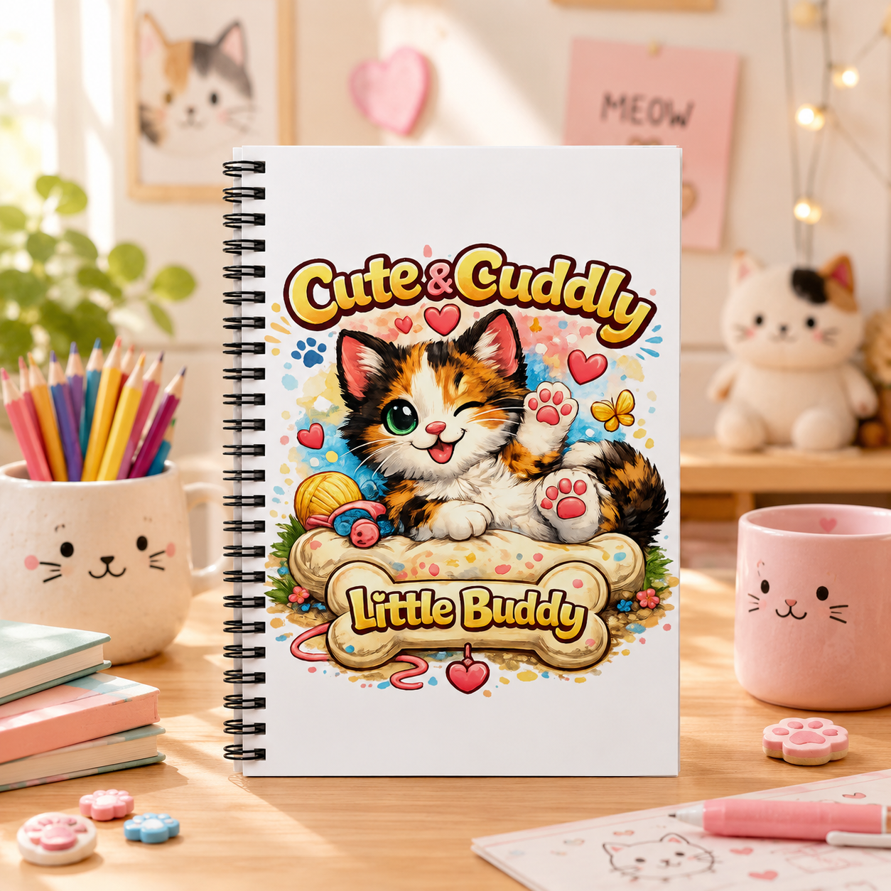 Cute & Cuddly Kitten Spiral Notebook — "Little Buddy" Ruled Journal