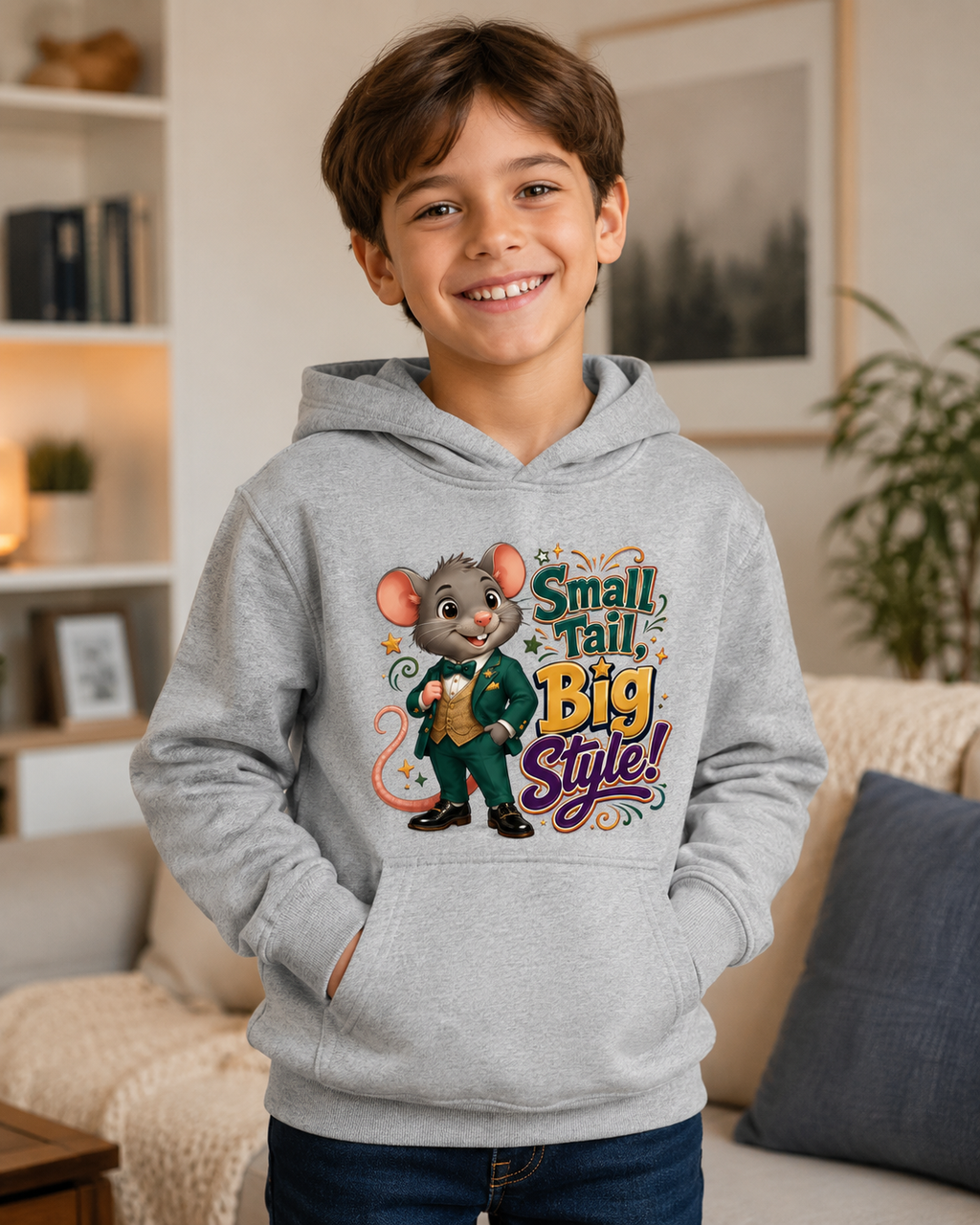 Kids Hoodie — 'Small Tail, Big Style!' Cute Mouse Graphic Hoodie for Children
